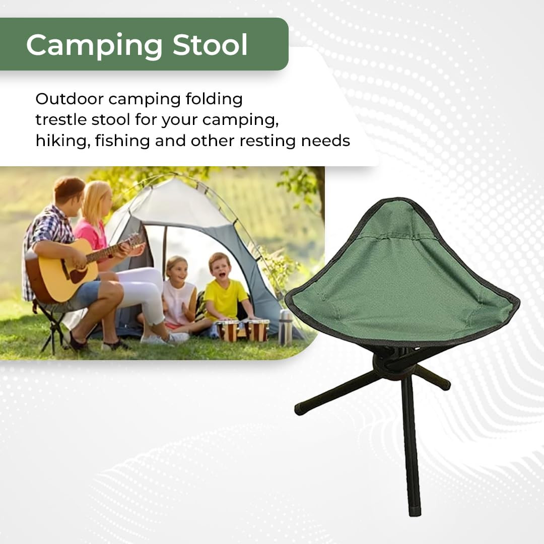 Kuber Industries Portable Stool for TravellingFoldable Outdoor Sitting ChairTripod 3 Leg Chair for Camping Picnic HikingGreen