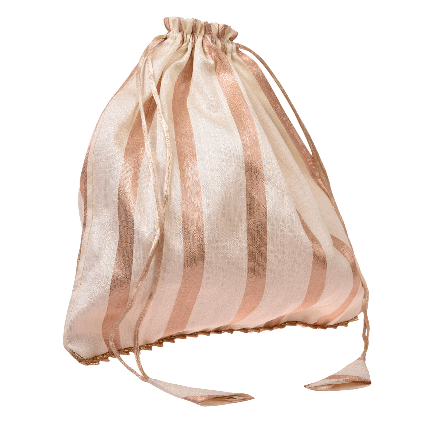 Kuber Industries Potli | Banarasi Silk with White Golden Line | Wallet Potli | Traditional Indian Drawstring Bags for Wedding | Shagun| Cream