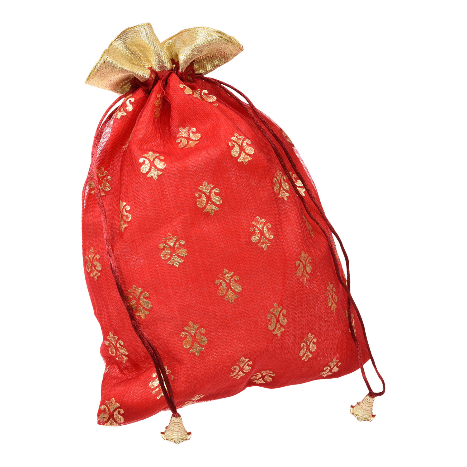 Kuber Industries Potli | Georgette Fabric with Golden Buti Print | Wallet Potli | Traditional Indian Drawstring Bags for Wedding | Shagun | 9 x 12 Inch| Maroon