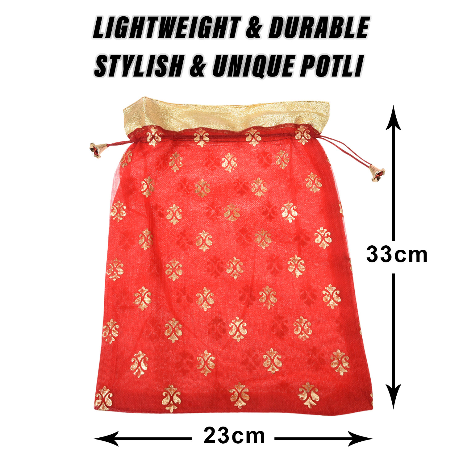 Kuber Industries Potli | Georgette Fabric with Golden Buti Print | Wallet Potli | Traditional Indian Drawstring Bags for Wedding | Shagun | 9 x 12 Inch| Maroon