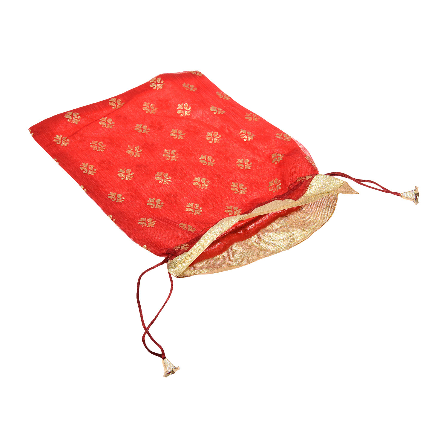 Kuber Industries Potli | Georgette Fabric with Golden Buti Print | Wallet Potli | Traditional Indian Drawstring Bags for Wedding | Shagun | 9 x 12 Inch| Maroon