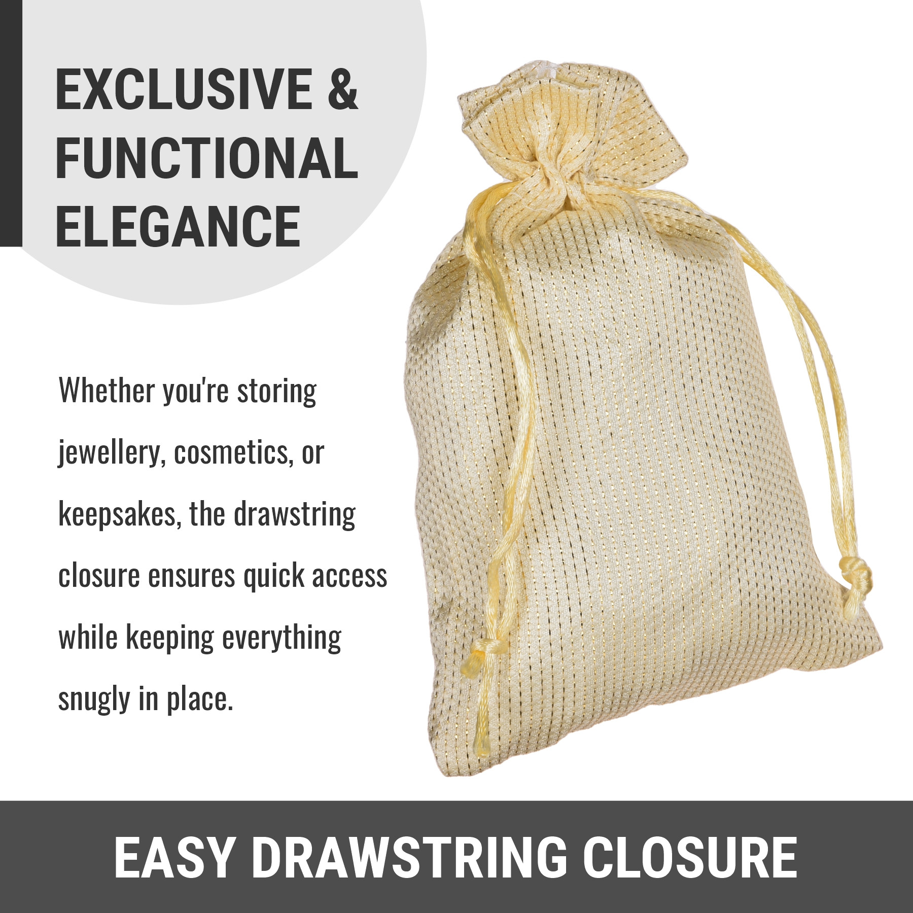 Kuber Industries Potli  Jari Silk Wedding Potli  Drawstring Closure Potli  Wallet Potli  Christmas Gift Potli  Baby Shower Potli  Traditional Shagun Potli  7x9 Inch  Medium  Pack of 4  Cream