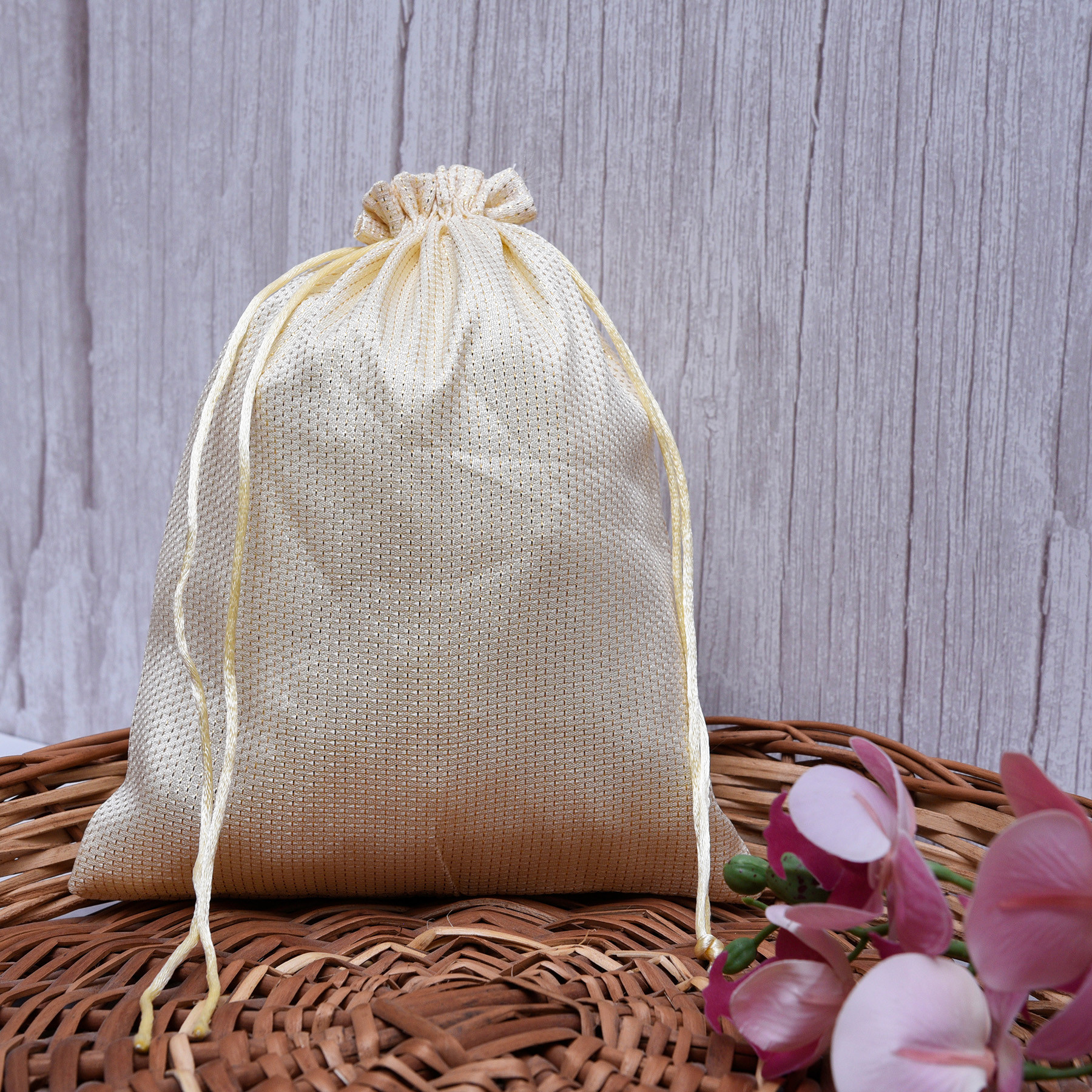 Kuber Industries Potli  Jari Silk Wedding Potli  Drawstring Closure Potli  Wallet Potli  Christmas Gift Potli  Baby Shower Potli  Traditional Shagun Potli  5x7 Inch  Small  Pack of 4  Cream