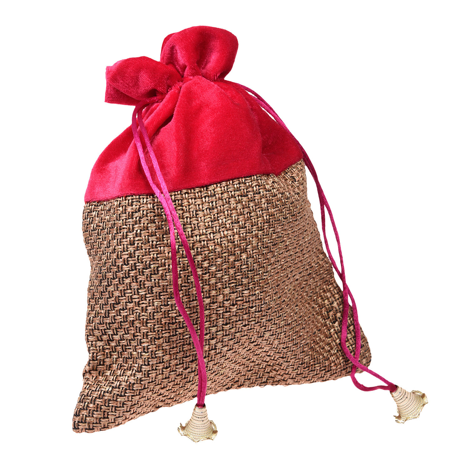 Kuber Industries Potli | Jute Fabric with Velvet Coated | Wallet Potli | Traditional Indian Drawstring Bags for Wedding | Shagun | 7x9 Inch | Rani