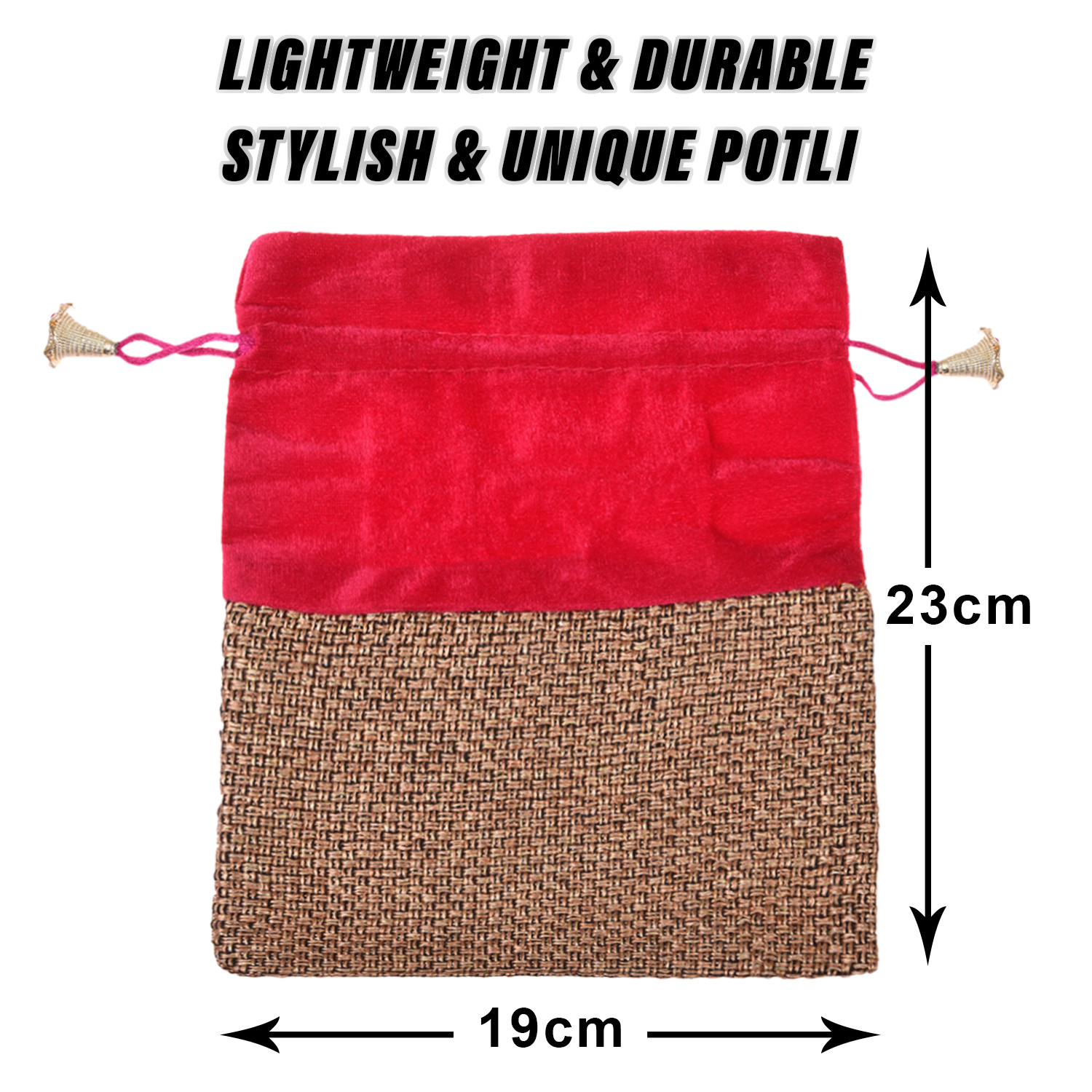 Kuber Industries Potli | Jute Fabric with Velvet Coated | Wallet Potli | Traditional Indian Drawstring Bags for Wedding | Shagun | 7x9 Inch | Rani
