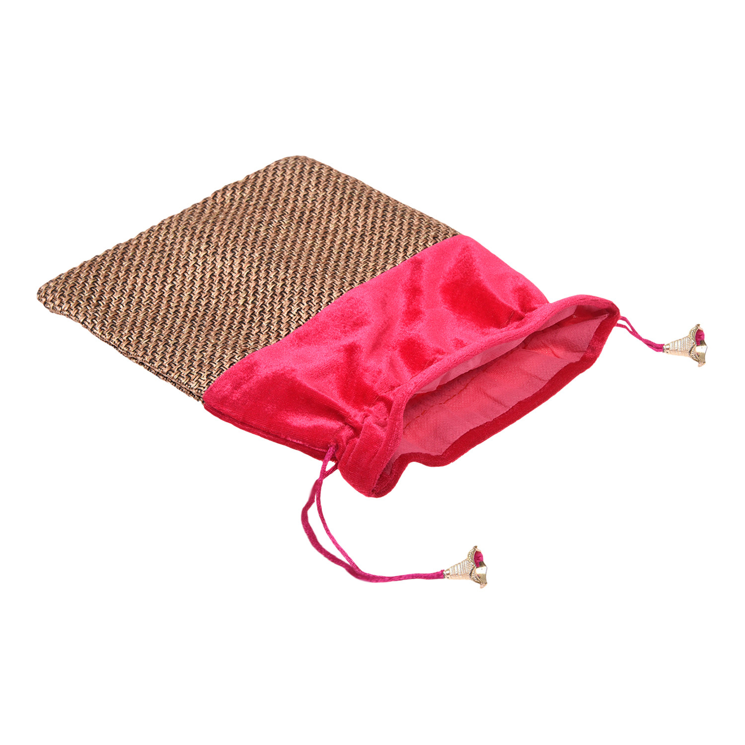 Kuber Industries Potli | Jute Fabric with Velvet Coated | Wallet Potli | Traditional Indian Drawstring Bags for Wedding | Shagun | 7x9 Inch | Rani