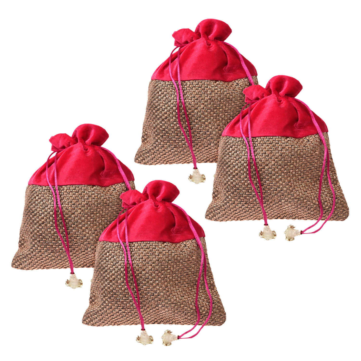 Kuber Industries Potli | Jute Fabric with Velvet Coated | Wallet Potli | Traditional Indian Drawstring Bags for Wedding | Shagun | 7x9 Inch | Rani