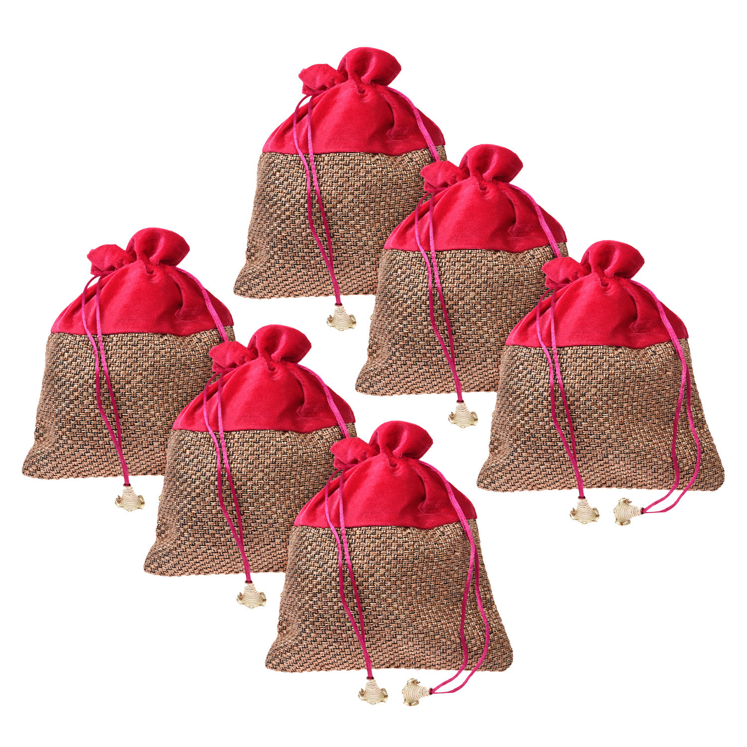 Kuber Industries Potli | Jute Fabric with Velvet Coated | Wallet Potli | Traditional Indian Drawstring Bags for Wedding | Shagun | 7x9 Inch | Rani