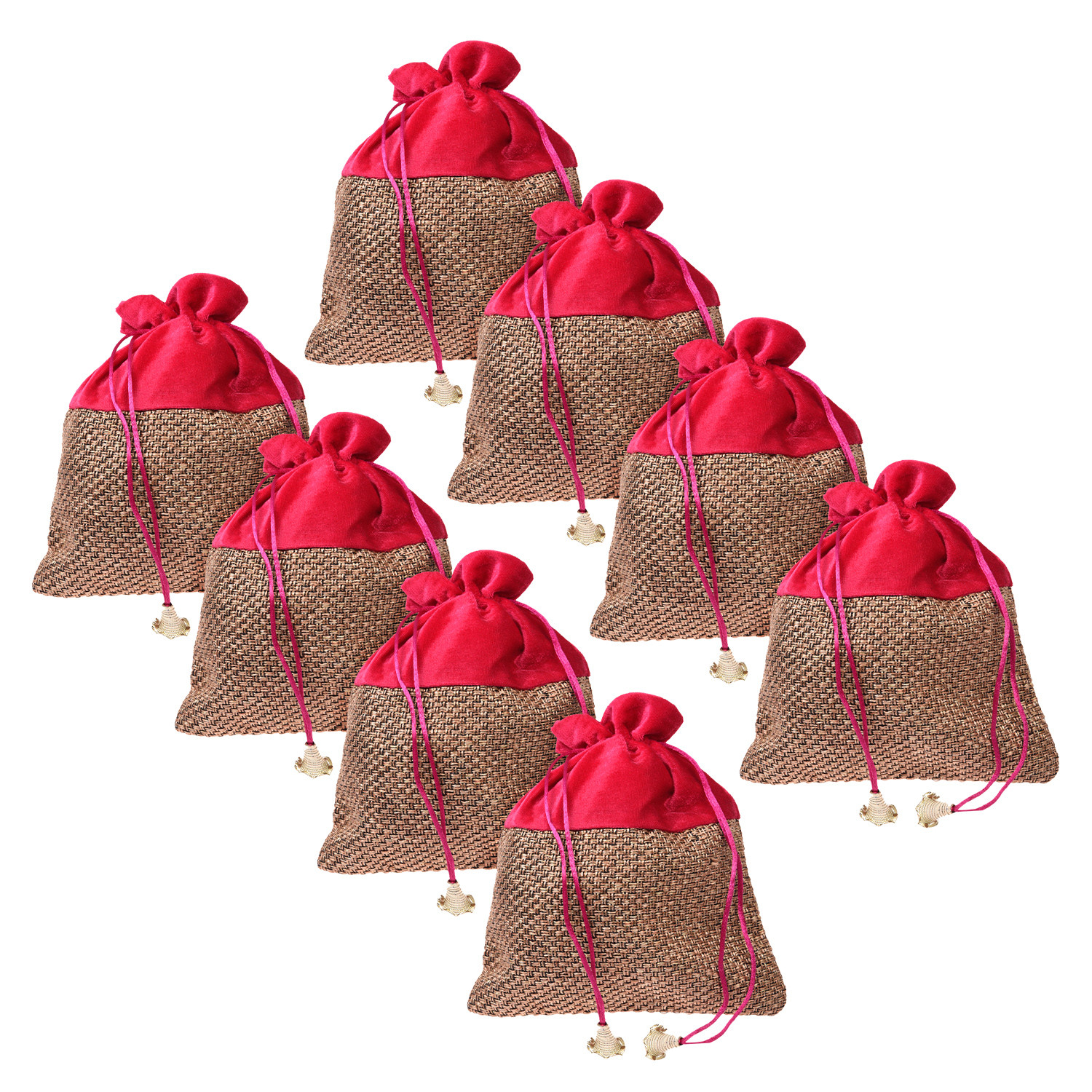 Kuber Industries Potli | Jute Fabric with Velvet Coated | Wallet Potli | Traditional Indian Drawstring Bags for Wedding | Shagun | 7x9 Inch | Rani