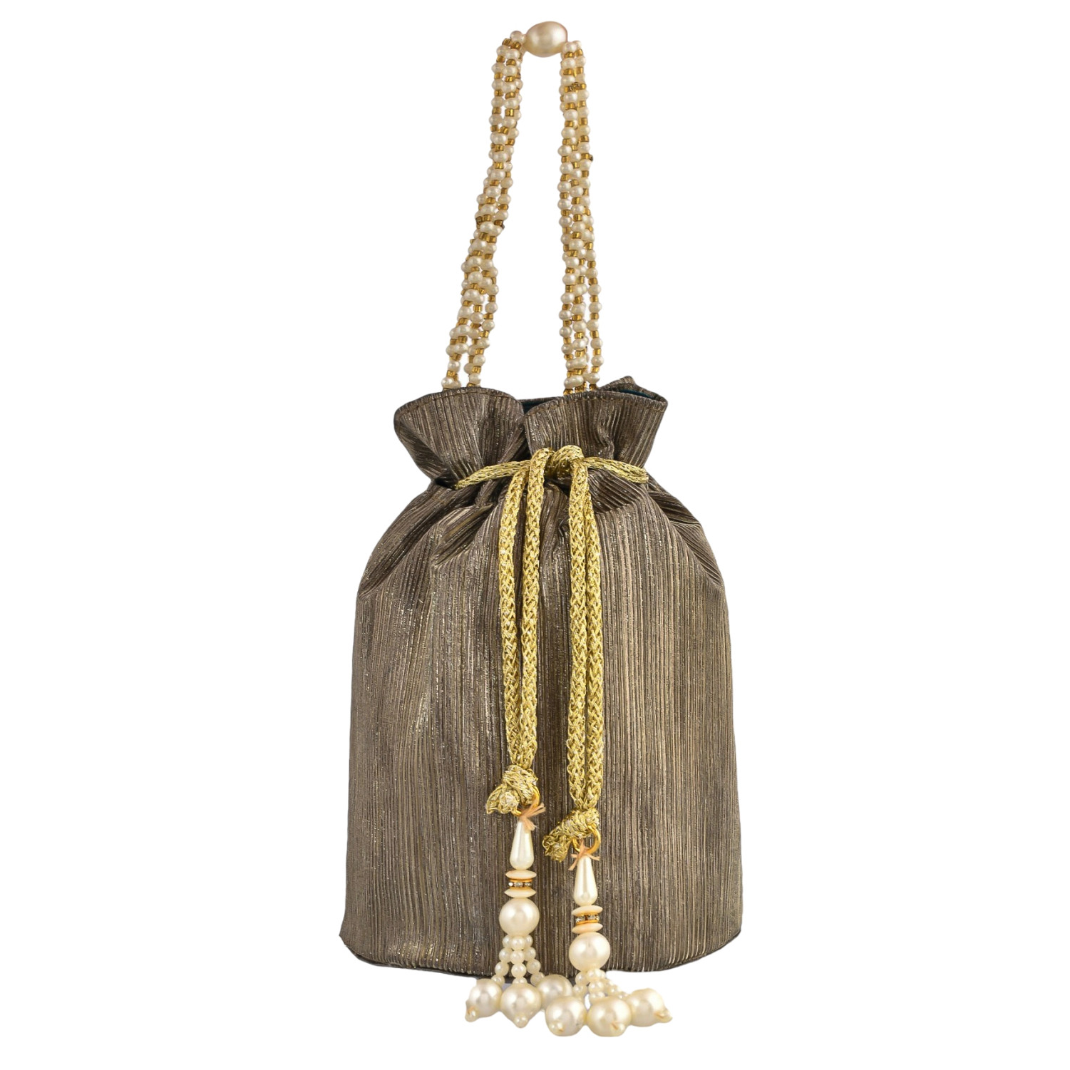 Kuber Industries Potli  Polyester Wedding Potli  Beads Handle Potli  Wallet Potli for Woman  Christmas Gift Potli  Baby Shower Potli  Metallic Shining Potli  Antique