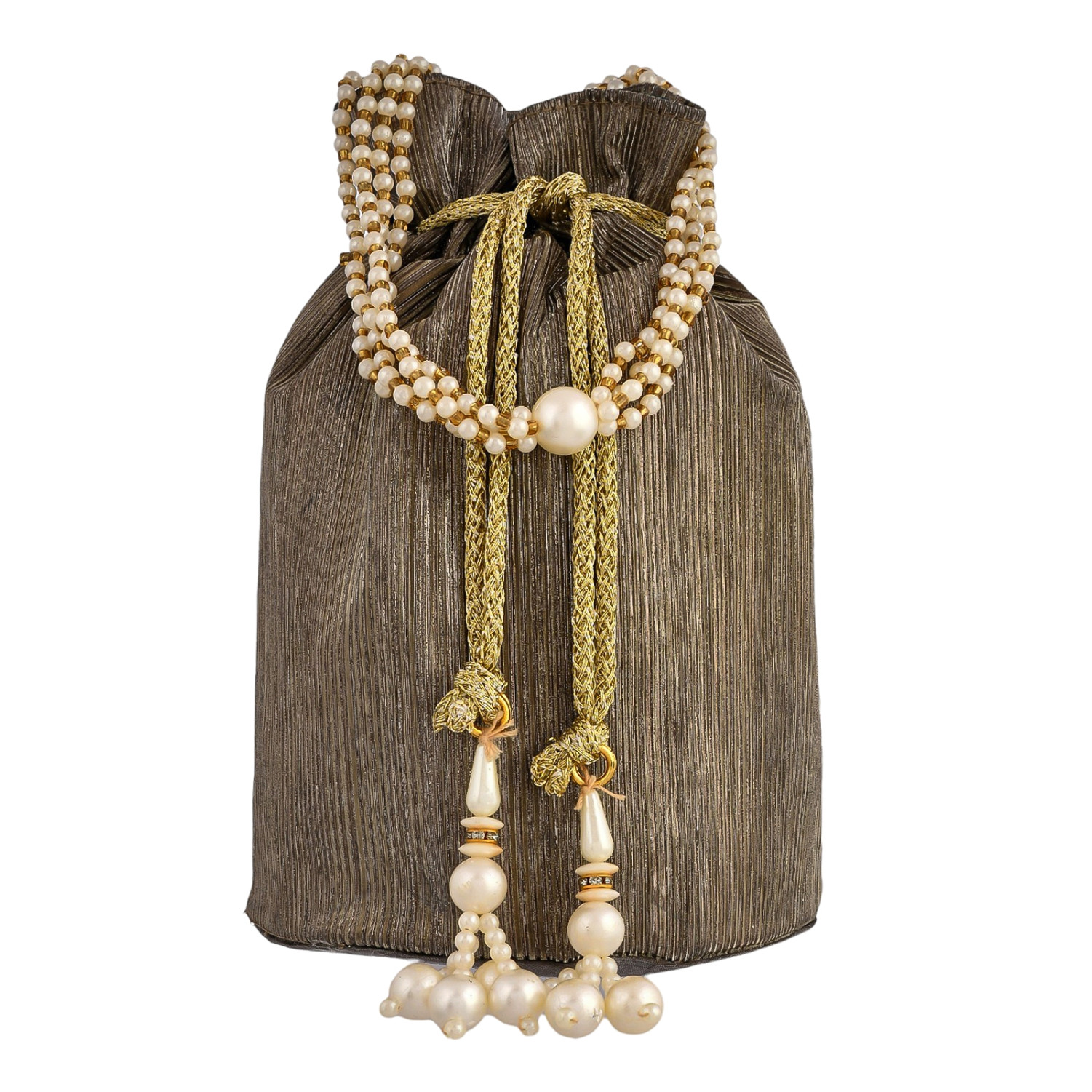 Kuber Industries Potli  Polyester Wedding Potli  Beads Handle Potli  Wallet Potli for Woman  Christmas Gift Potli  Baby Shower Potli  Metallic Shining Potli  Antique