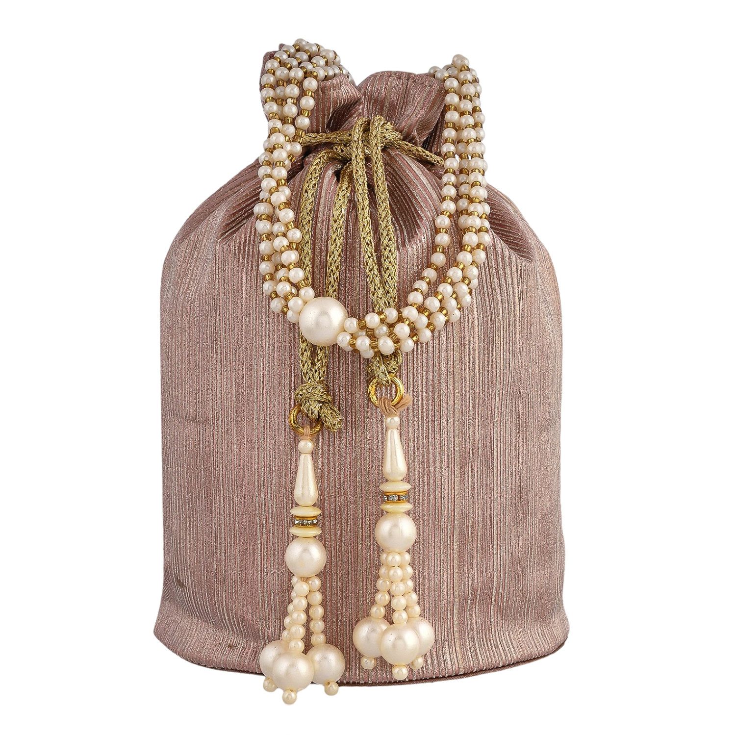Kuber Industries Potli  Polyester Wedding Potli  Beads Handle Potli  Wallet Potli for Woman  Christmas Gift Potli  Baby Shower Potli  Metallic Shining Potli  Pink