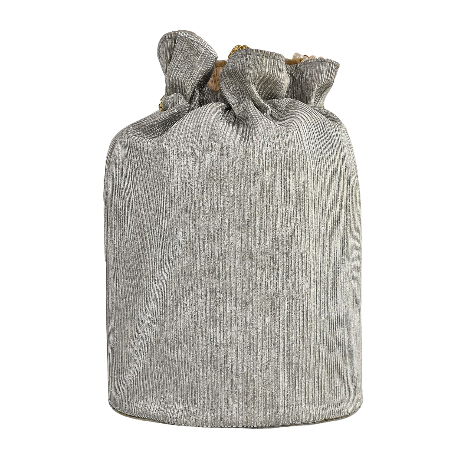 Kuber Industries Potli  Polyester Wedding Potli  Beads Handle Potli  Wallet Potli for Woman  Christmas Gift Potli  Baby Shower Potli  Metallic Shining Potli  Silver