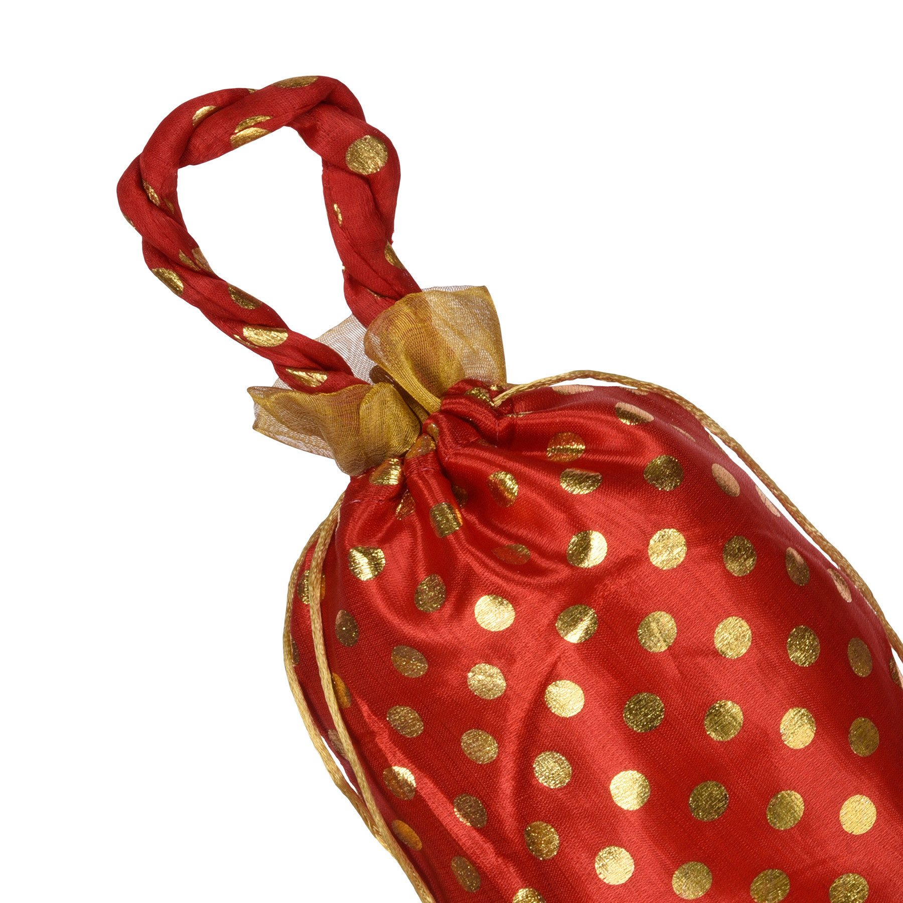 Kuber Industries Potli | Round Wedding Potli | Silk Drawstring Potli | Wallet Potli with Handle | Christmas Gift Potli | Baby Shower Potli | Traditional Shagun Potli | Golden Dot-Potli |Red