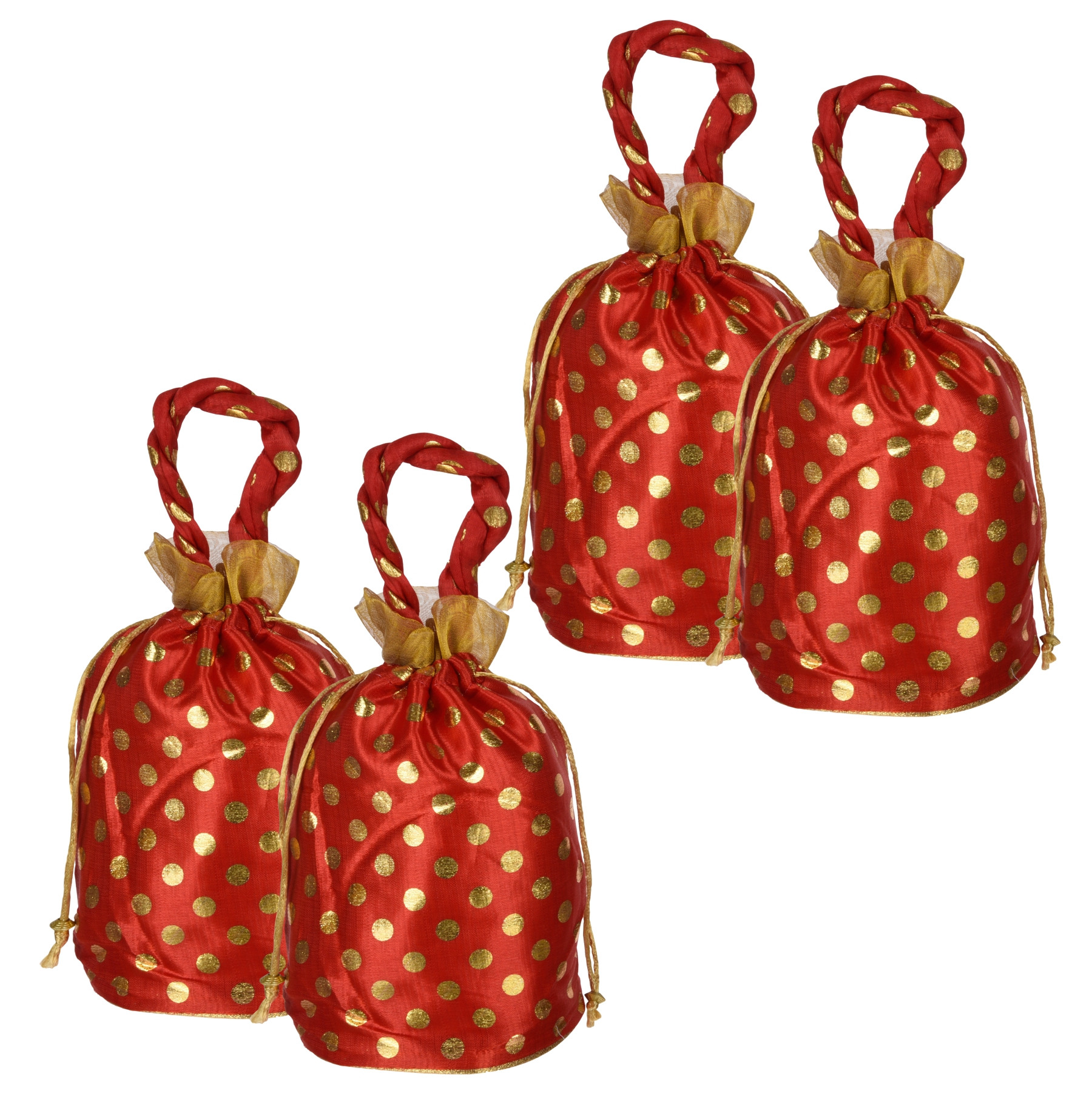 Kuber Industries Potli | Round Wedding Potli | Silk Drawstring Potli | Wallet Potli with Handle | Christmas Gift Potli | Baby Shower Potli | Traditional Shagun Potli | Golden Dot-Potli |Red