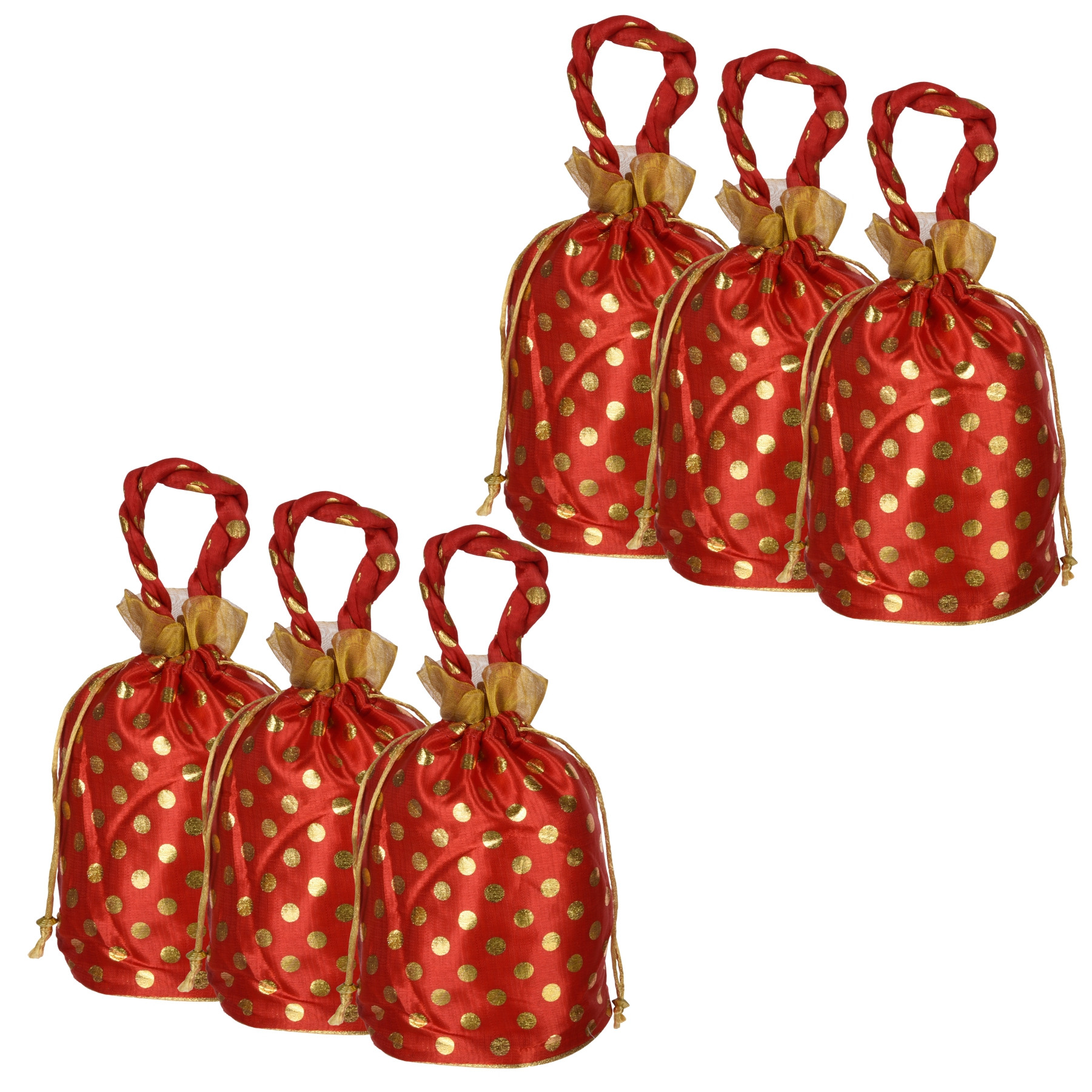 Kuber Industries Potli | Round Wedding Potli | Silk Drawstring Potli | Wallet Potli with Handle | Christmas Gift Potli | Baby Shower Potli | Traditional Shagun Potli | Golden Dot-Potli |Red