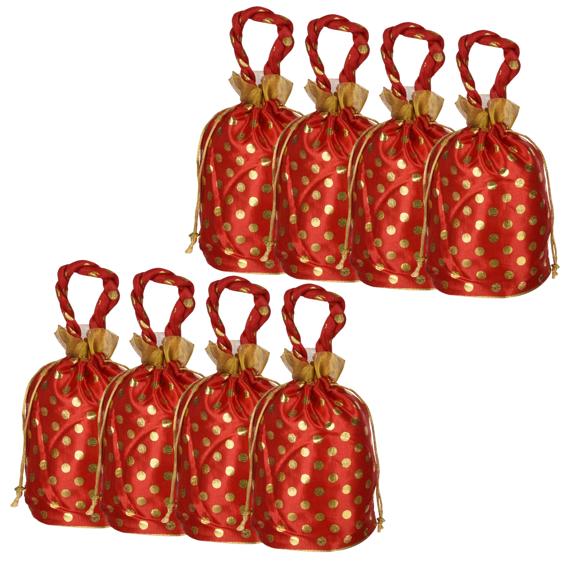 Kuber Industries Potli | Round Wedding Potli | Silk Drawstring Potli | Wallet Potli with Handle | Christmas Gift Potli | Baby Shower Potli | Traditional Shagun Potli | Golden Dot-Potli |Red