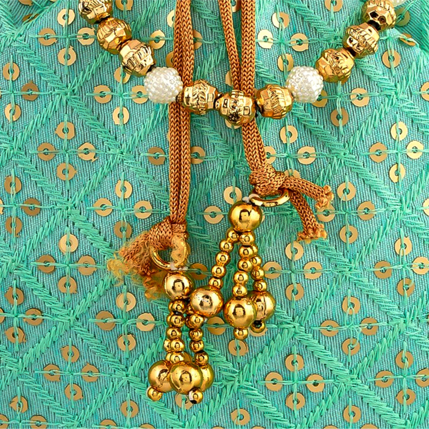 Kuber Industries Potli  Silk Wedding Potli  Drawstring Closure Potli  Wallet Potli  Christmas Gift Potli  Baby Shower Potli  Traditional Shagun Potli  Single Side Sequins-Potli  Firozi