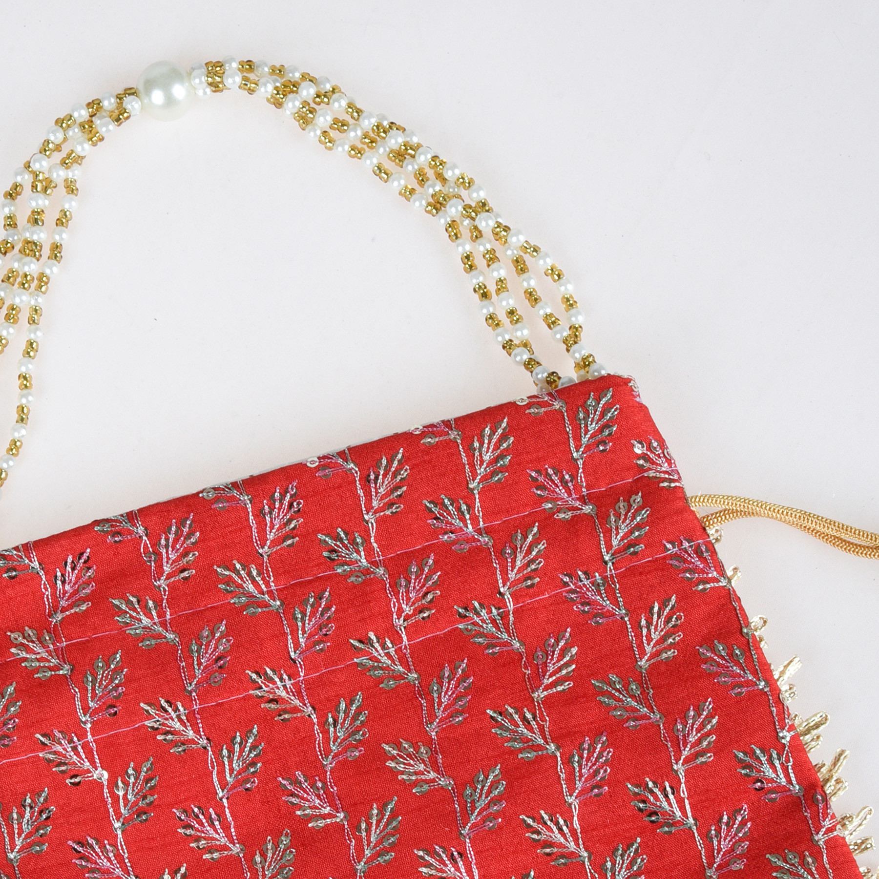 Kuber Industries Potli  Silk Wedding Potli  Drawstring Closure Potli  Wallet Potli  Christmas Gift Potli  Baby Shower Potli  Traditional Shagun Potli  Square Embroidery Potli  Red