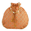 Kuber Industries Potli | Silk Wedding Potli | Drawstring Closure Potli | Wallet Potli | Christmas Gift Potli | Baby Shower Potli | Traditional Shagun Potli | Single Side Sequins-Potli | Peach