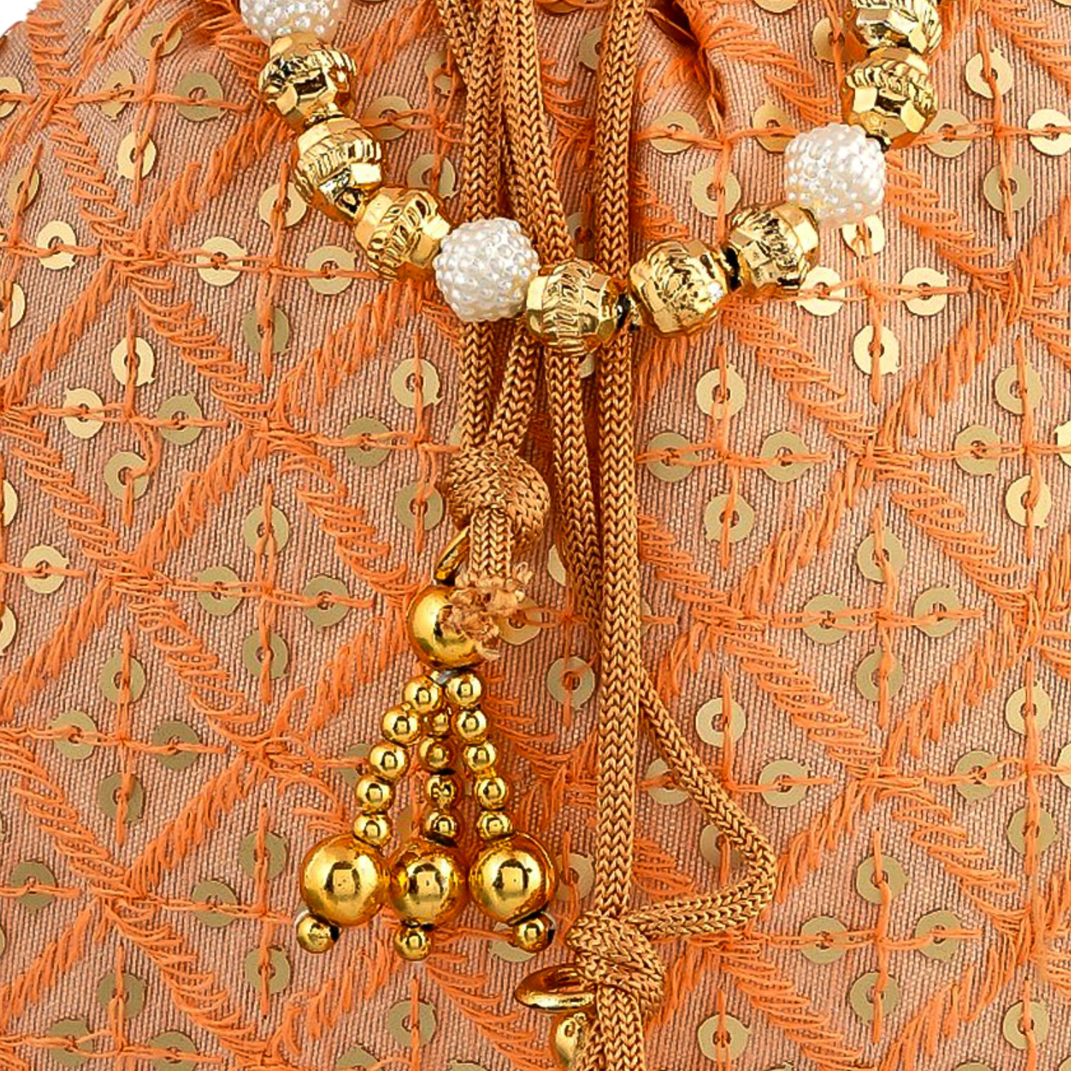 Kuber Industries Potli | Silk Wedding Potli | Drawstring Closure Potli | Wallet Potli | Christmas Gift Potli | Baby Shower Potli | Traditional Shagun Potli | Single Side Sequins-Potli | Peach