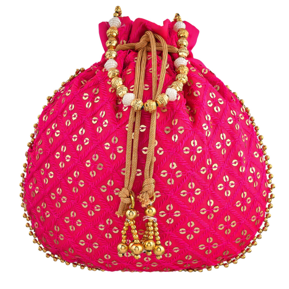 Kuber Industries Potli | Silk Wedding Potli | Drawstring Closure Potli | Wallet Potli | Christmas Gift Potli | Baby Shower Potli | Traditional Shagun Potli | Single Side Sequins-Potli | Rani