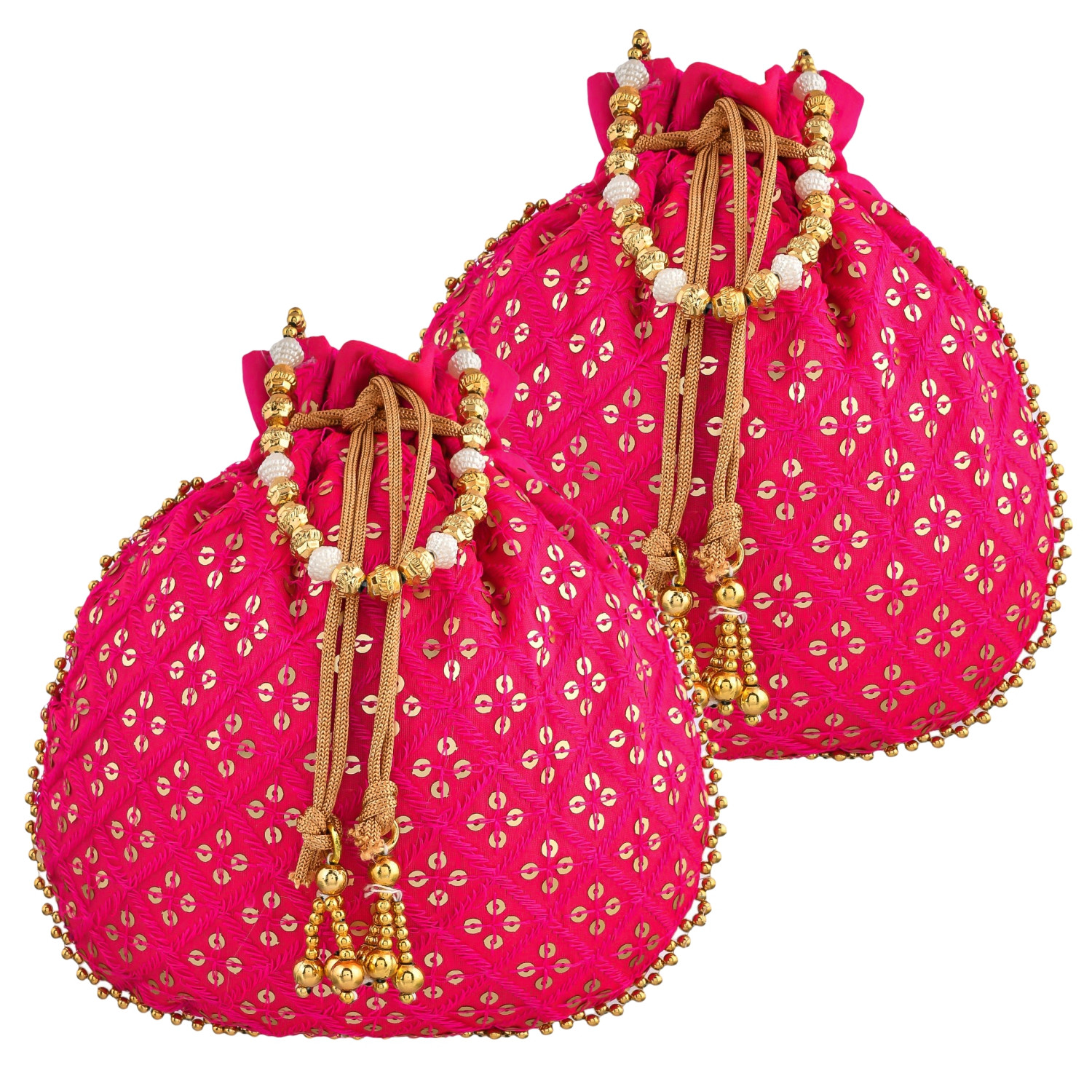 Kuber Industries Potli | Silk Wedding Potli | Drawstring Closure Potli | Wallet Potli | Christmas Gift Potli | Baby Shower Potli | Traditional Shagun Potli | Single Side Sequins-Potli | Rani