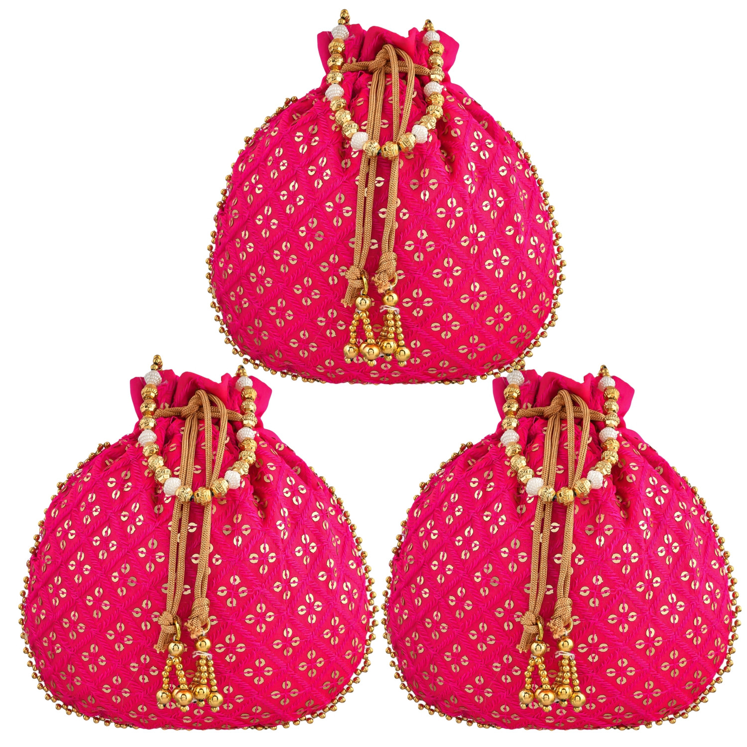 Kuber Industries Potli | Silk Wedding Potli | Drawstring Closure Potli | Wallet Potli | Christmas Gift Potli | Baby Shower Potli | Traditional Shagun Potli | Single Side Sequins-Potli | Rani
