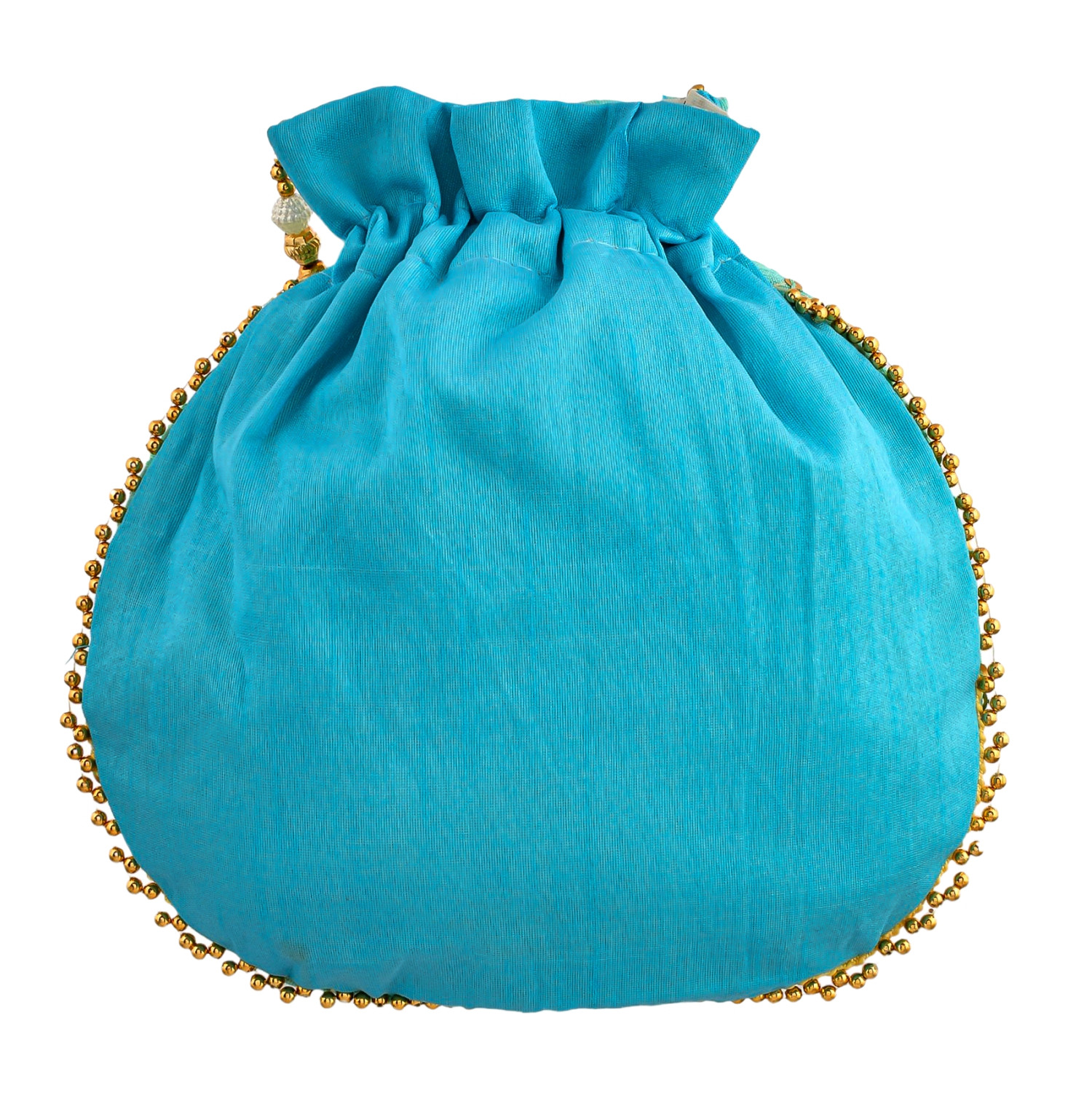 Kuber Industries Potli | Silk Wedding Potli | Drawstring Closure Potli | Wallet Potli | Christmas Gift Potli | Baby Shower Potli | Traditional Shagun Potli | Single Side Sequins-Potli | Firozi