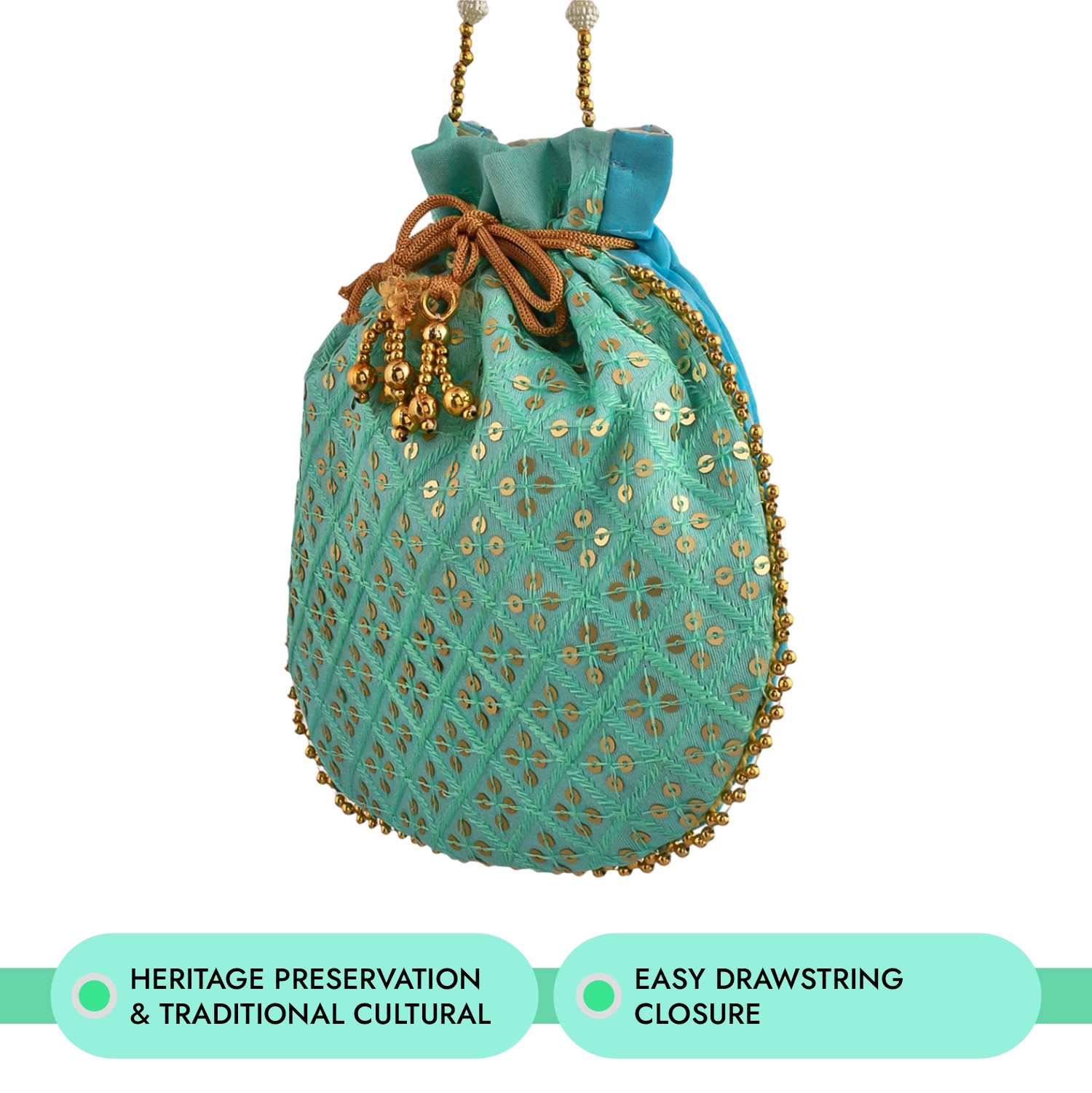 Kuber Industries Potli | Silk Wedding Potli | Drawstring Closure Potli | Wallet Potli | Christmas Gift Potli | Baby Shower Potli | Traditional Shagun Potli | Single Side Sequins-Potli | Pack of 2 | Multi