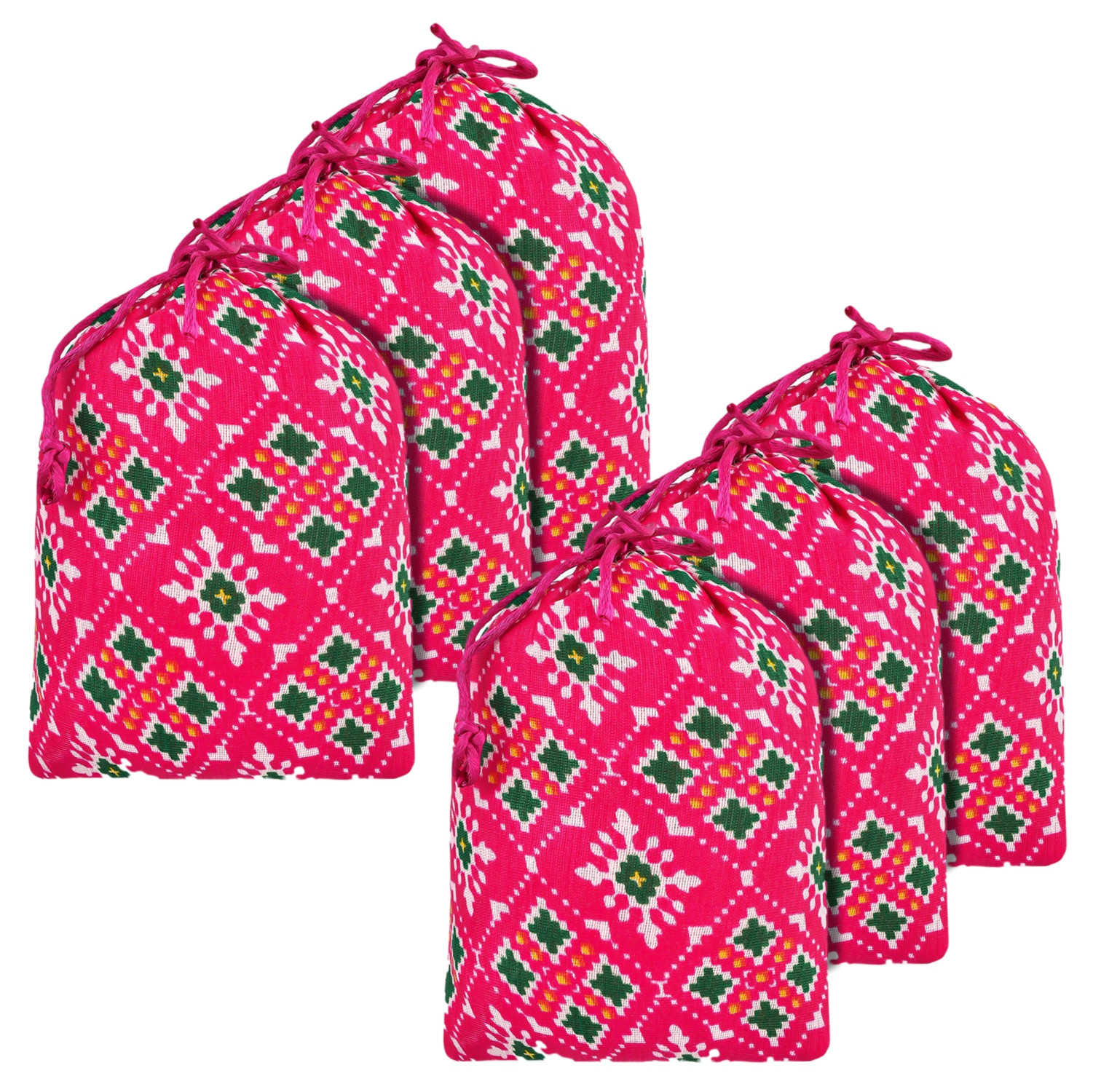 Kuber Industries Potli | Silk Wedding Potli | Drawstring Closure Potli | Wallet Potli | Christmas Gift Potli | Baby Shower Potli | Small-Patola-Print Potli | 5x7 Inch |Rani