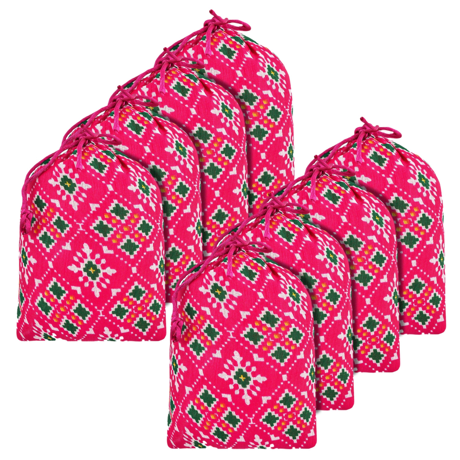 Kuber Industries Potli | Silk Wedding Potli | Drawstring Closure Potli | Wallet Potli | Christmas Gift Potli | Baby Shower Potli | Small-Patola-Print Potli | 5x7 Inch |Rani
