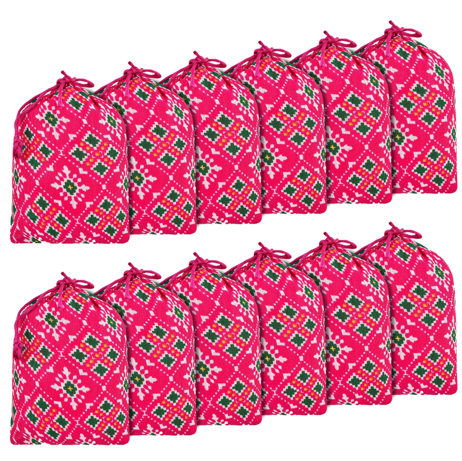 Kuber Industries Potli | Silk Wedding Potli | Drawstring Closure Potli | Wallet Potli | Christmas Gift Potli | Baby Shower Potli | Small-Patola-Print Potli | 5x7 Inch |Rani