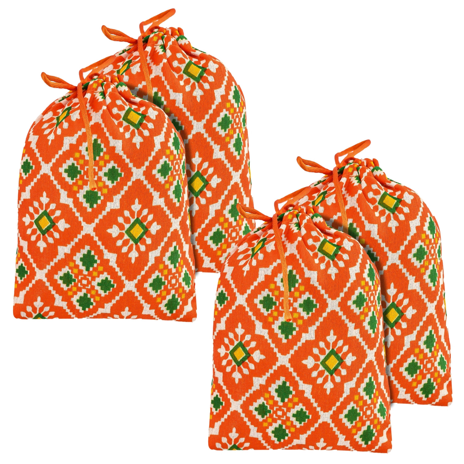 Kuber Industries Potli | Silk Wedding Potli | Drawstring Closure Potli | Wallet Potli | Christmas Gift Potli | Baby Shower Potli | Small-Patola-Print Potli | 5x7 Inch |Orange