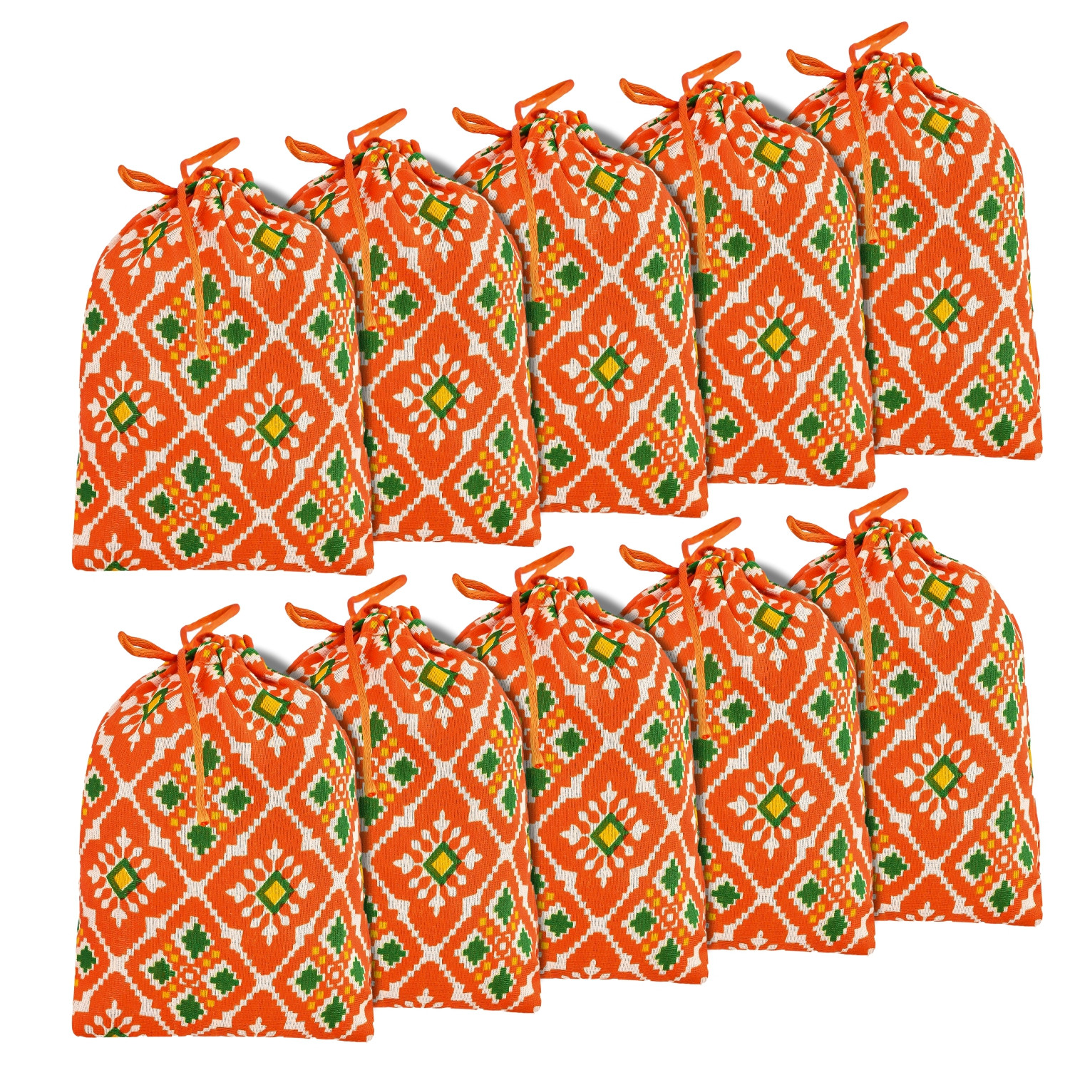 Kuber Industries Potli | Silk Wedding Potli | Drawstring Closure Potli | Wallet Potli | Christmas Gift Potli | Baby Shower Potli | Small-Patola-Print Potli | 5x7 Inch |Orange