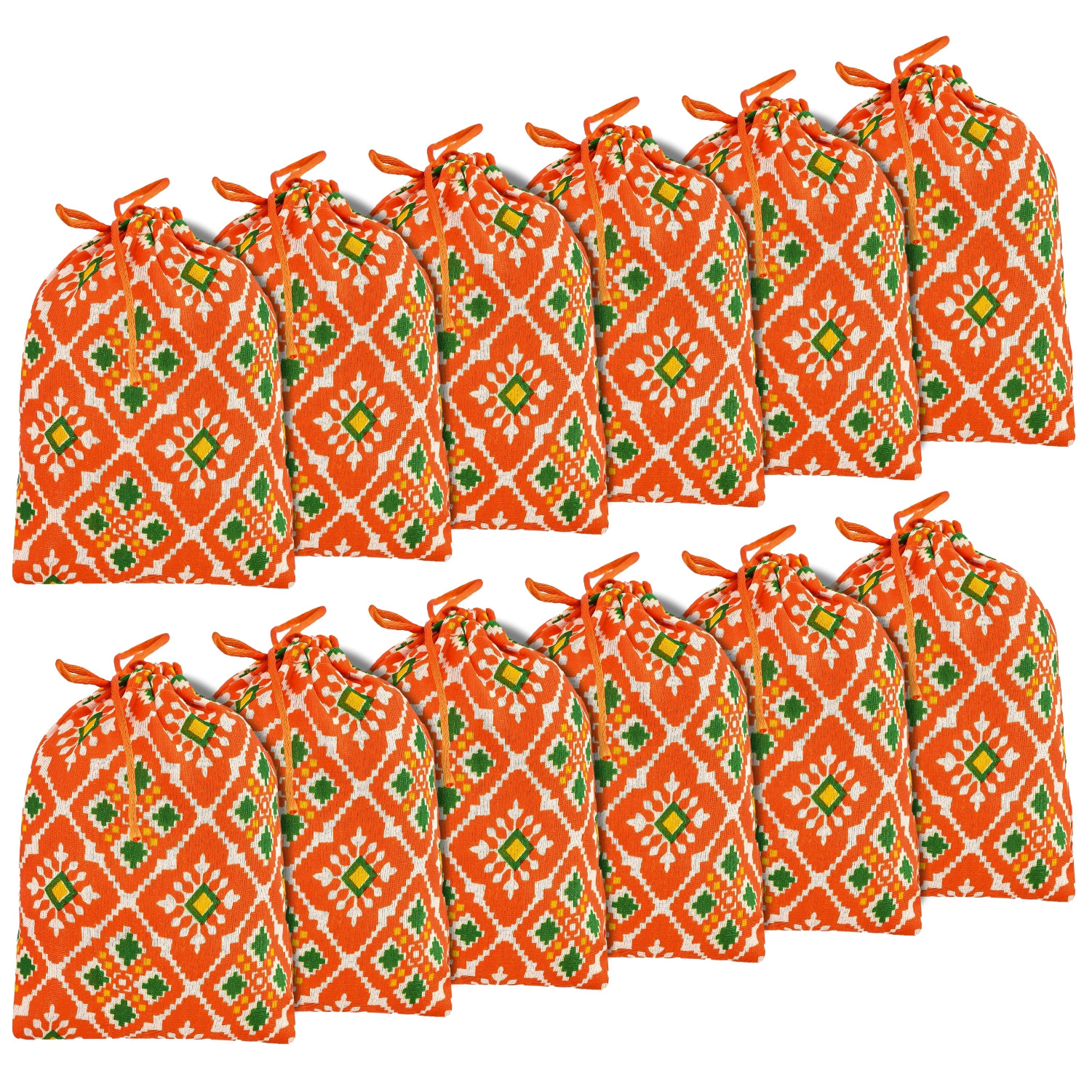 Kuber Industries Potli | Silk Wedding Potli | Drawstring Closure Potli | Wallet Potli | Christmas Gift Potli | Baby Shower Potli | Small-Patola-Print Potli | 5x7 Inch |Orange