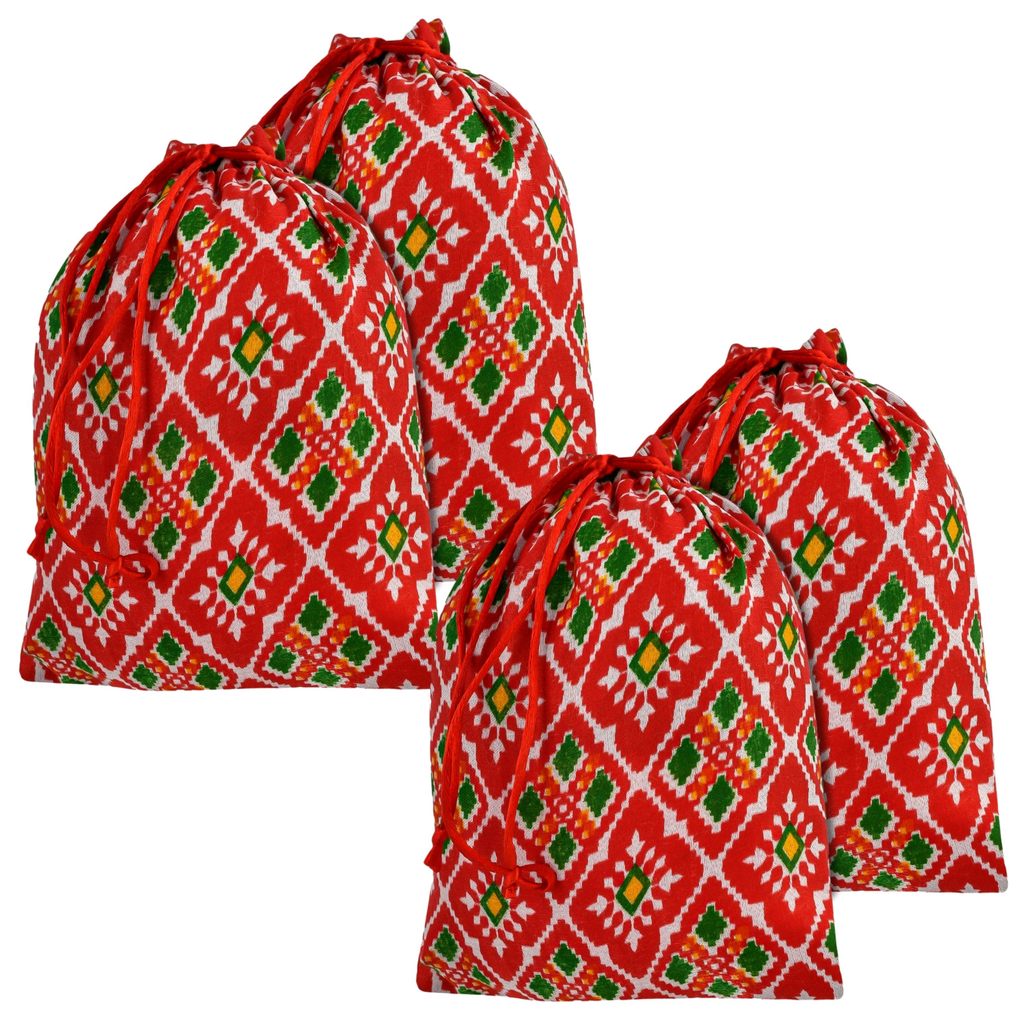 Kuber Industries Potli | Silk Wedding Potli | Drawstring Closure Potli | Wallet Potli | Christmas Gift Potli | Baby Shower Potli | Medium-Patola-Print Potli | 7x9 Inch |Red
