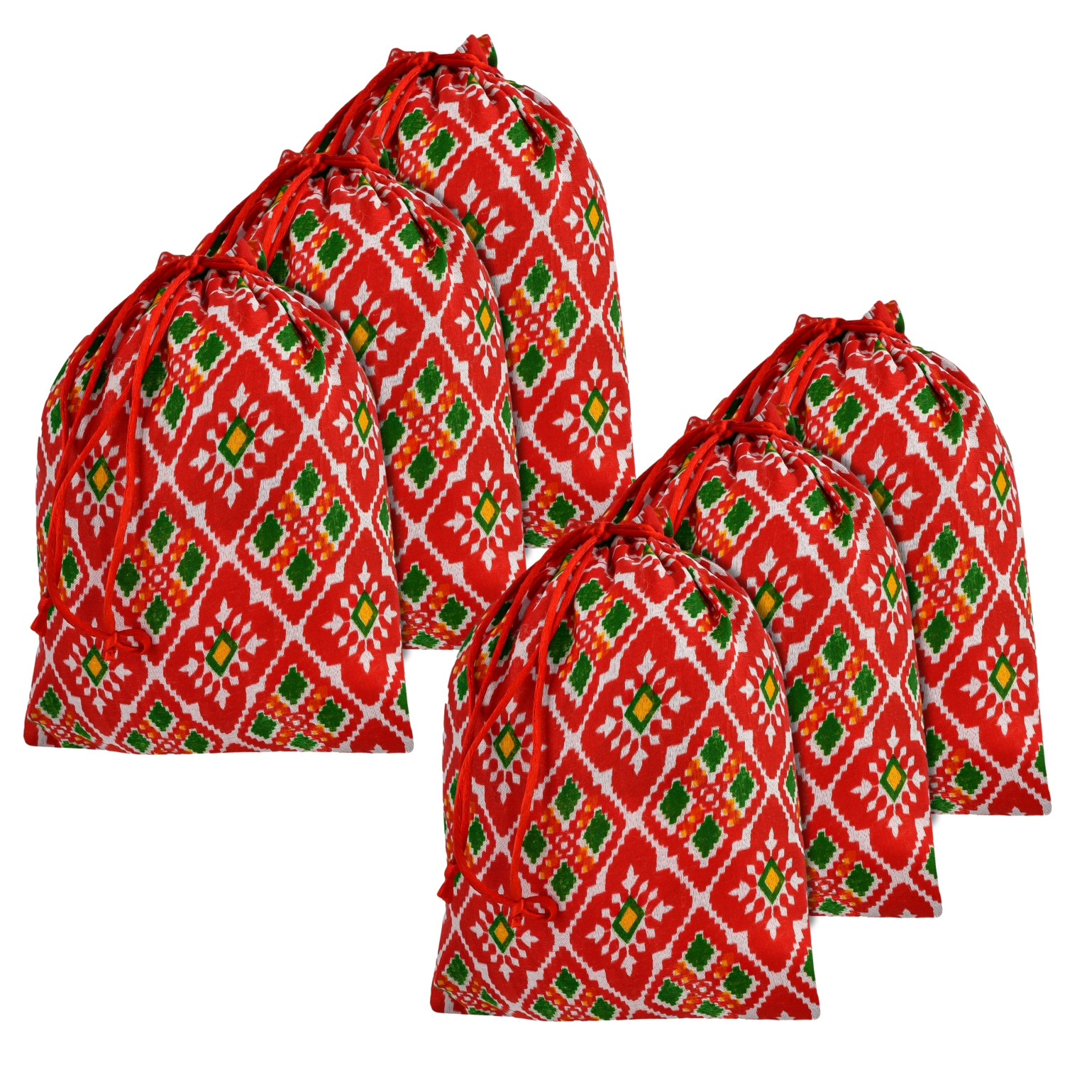 Kuber Industries Potli | Silk Wedding Potli | Drawstring Closure Potli | Wallet Potli | Christmas Gift Potli | Baby Shower Potli | Medium-Patola-Print Potli | 7x9 Inch |Red