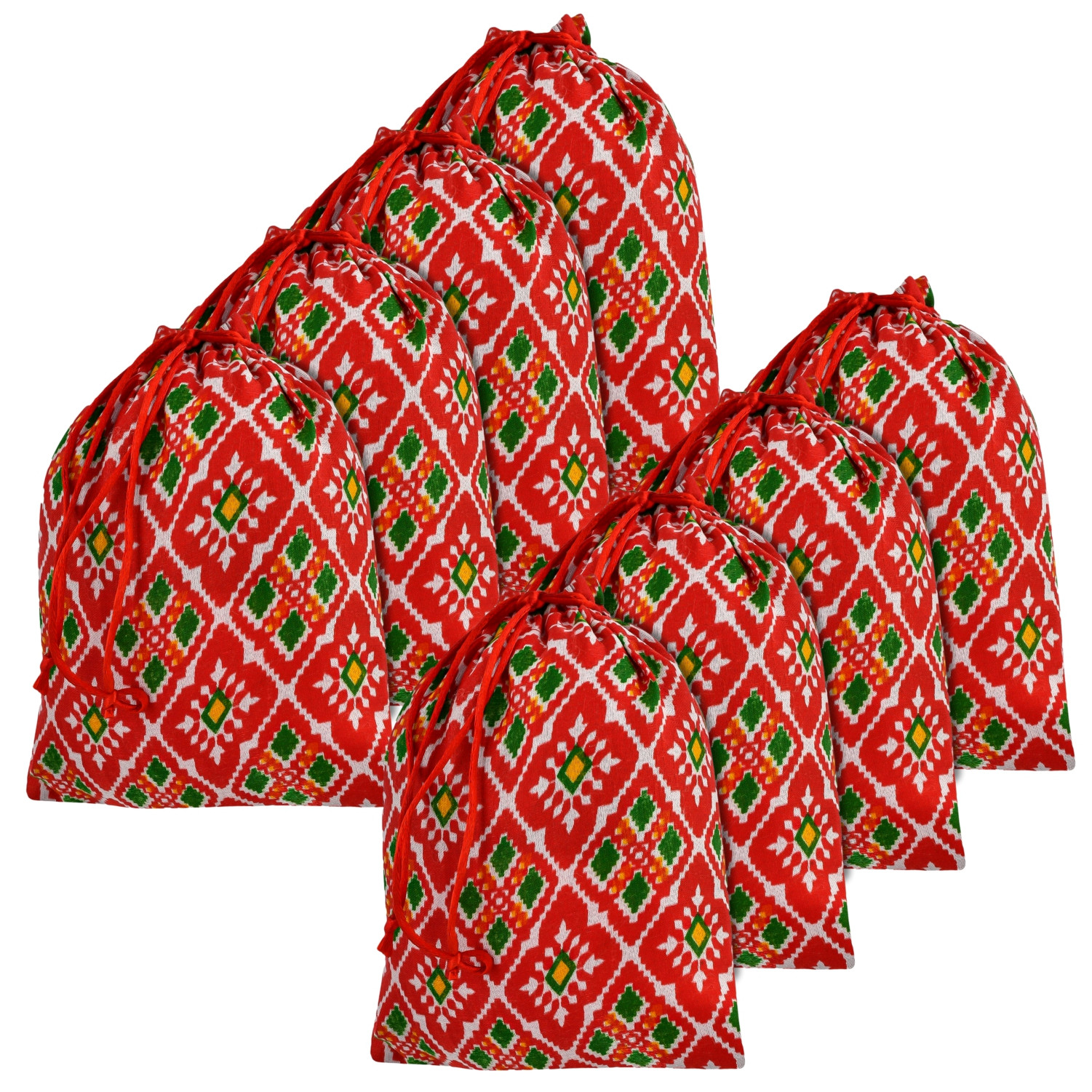 Kuber Industries Potli | Silk Wedding Potli | Drawstring Closure Potli | Wallet Potli | Christmas Gift Potli | Baby Shower Potli | Medium-Patola-Print Potli | 7x9 Inch |Red