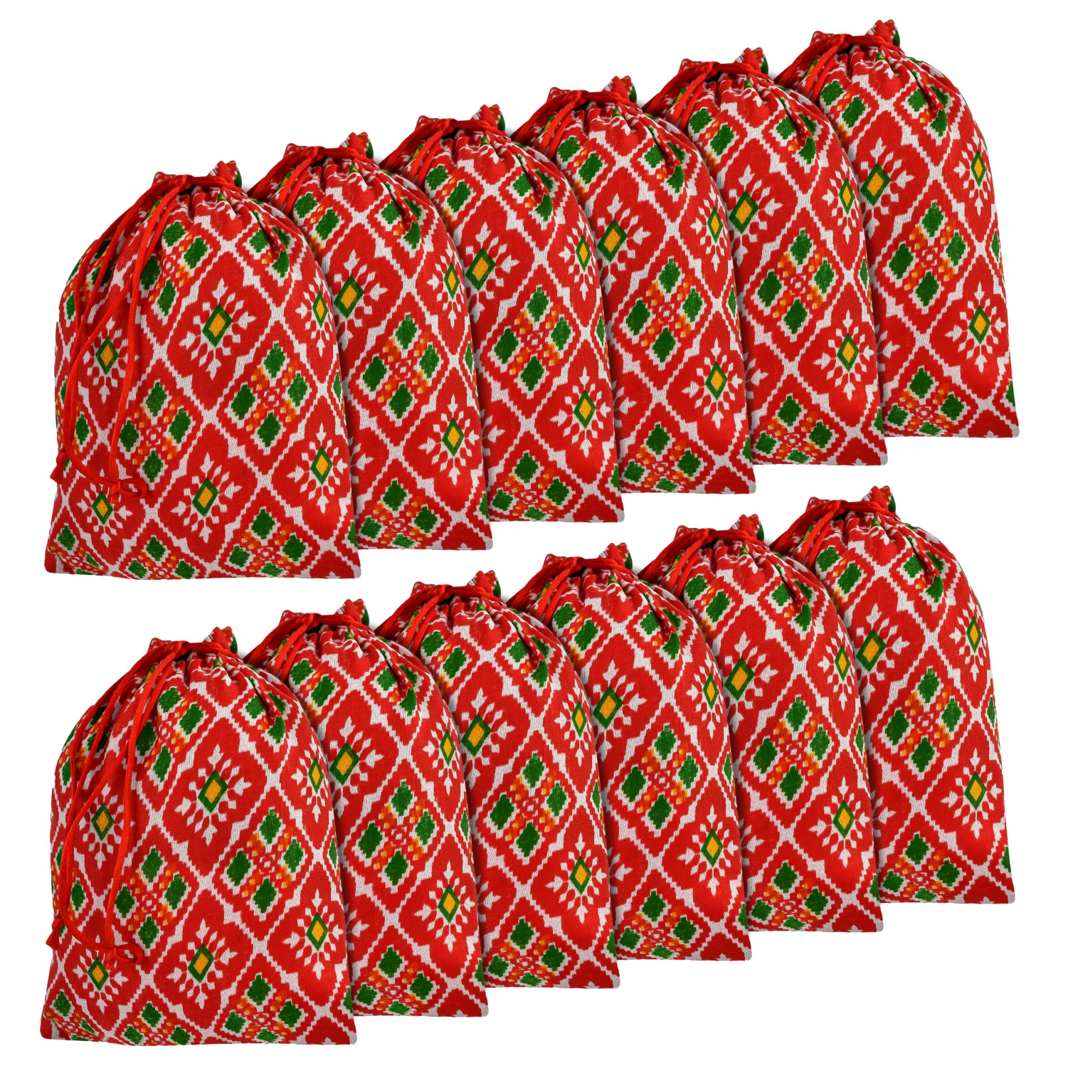 Kuber Industries Potli | Silk Wedding Potli | Drawstring Closure Potli | Wallet Potli | Christmas Gift Potli | Baby Shower Potli | Medium-Patola-Print Potli | 7x9 Inch |Red