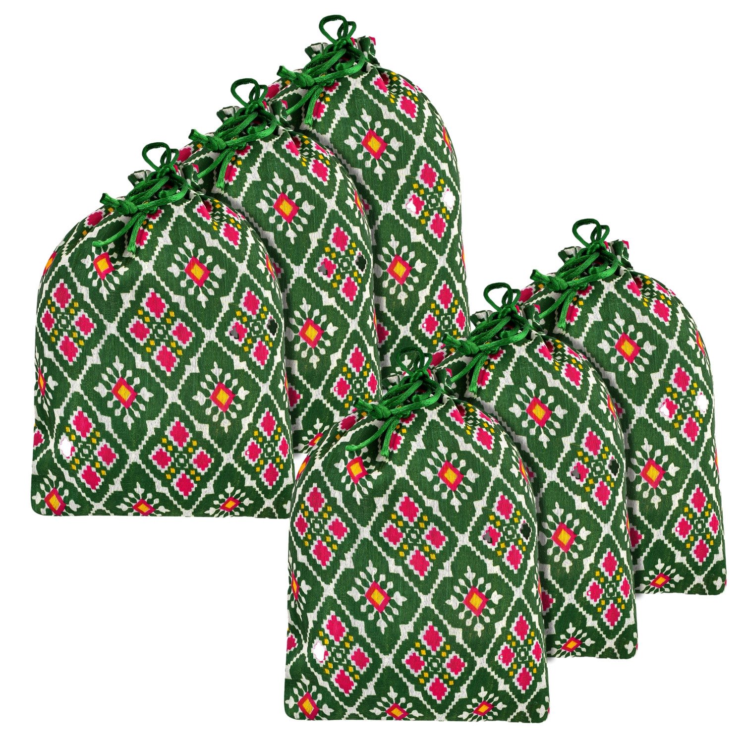 Kuber Industries Potli | Silk Wedding Potli | Drawstring Closure Potli | Wallet Potli | Christmas Gift Potli | Baby Shower Potli | Medium-Patola-Print Potli | 7x9 Inch | Green