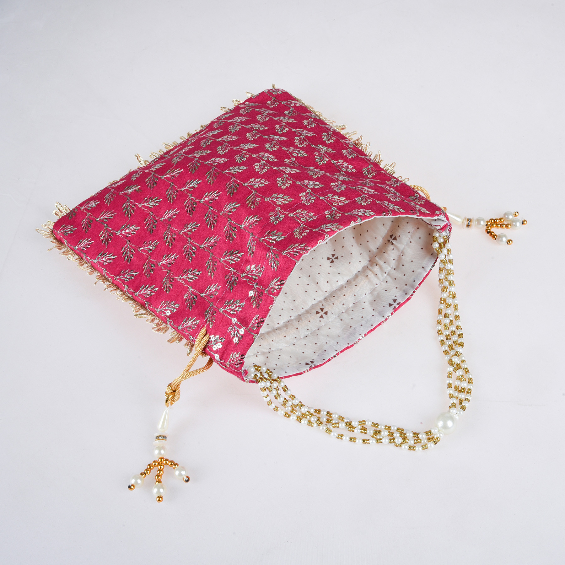 Kuber Industries Potli | Silk Wedding Potli | Drawstring Closure Potli | Wallet Potli | Christmas Gift Potli | Baby Shower Potli | Traditional Shagun Potli | Square Embroidery Potli | Rani