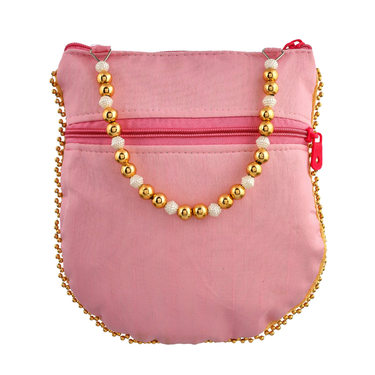 Kuber Industries Potli  Silk Wedding Potli  Wallet Potli  Christmas Gift Potli  Baby Shower Potli  Traditional Embroidery Potli  Shagun Potli  Double Handle Zip-Potli  Pink