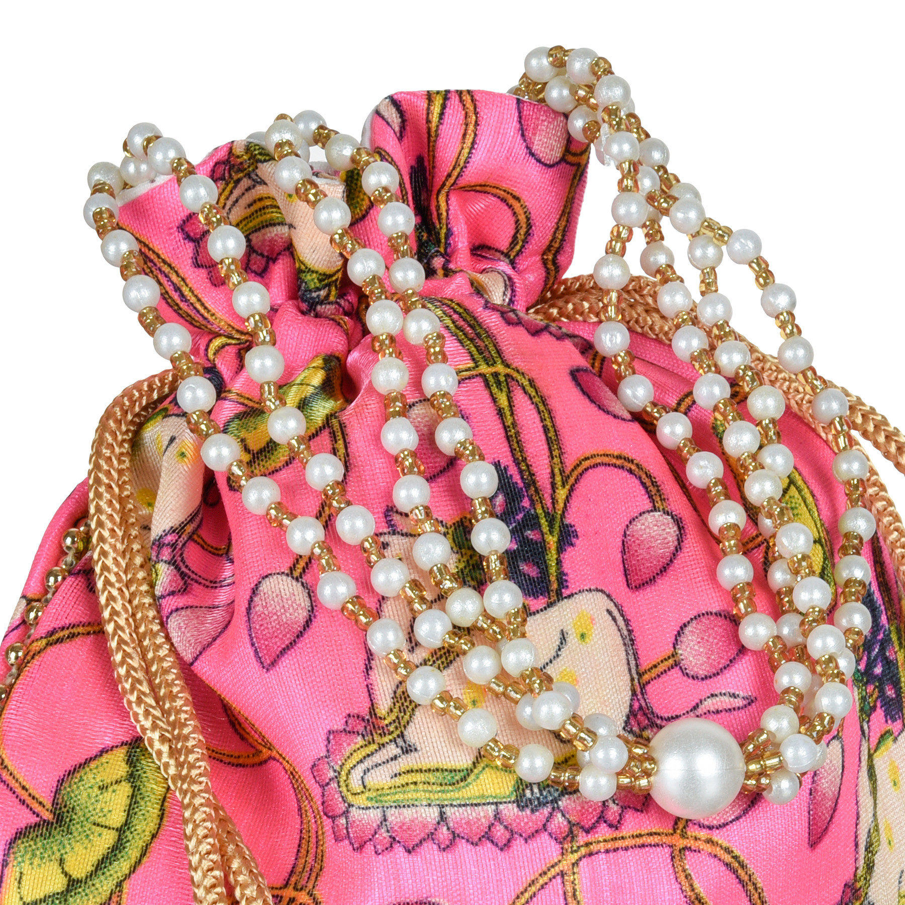 Kuber Industries Potli  Silk Wedding Potli  Wallet Potli  Christmas Gift Potli  Baby Shower Potli  Traditional Shagun Potli  Drawstring with Beads Handle Potli  Cow-Design Patli Potli  Pink