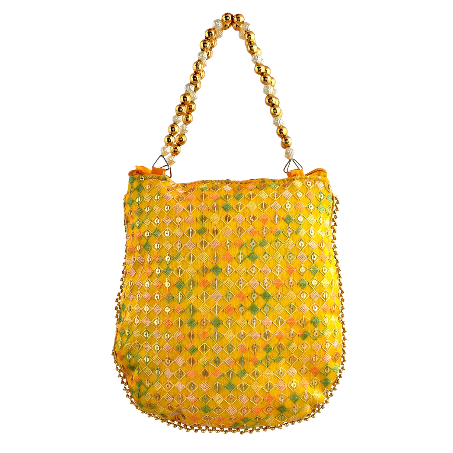 Kuber Industries Potli | Silk Wedding Potli | Wallet Potli | Christmas Gift Potli | Baby Shower Potli | Traditional Embroidery Potli | Shagun Potli | Double Handle Zip-Potli | Yellow