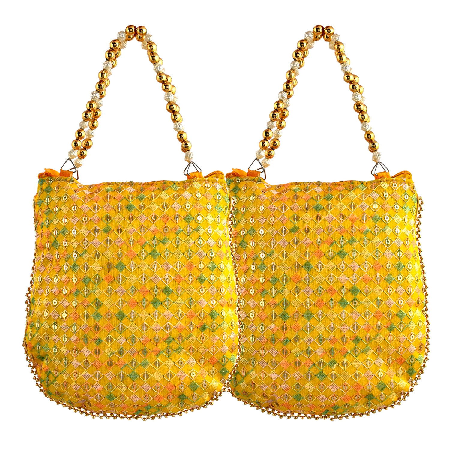 Kuber Industries Potli | Silk Wedding Potli | Wallet Potli | Christmas Gift Potli | Baby Shower Potli | Traditional Embroidery Potli | Shagun Potli | Double Handle Zip-Potli | Yellow