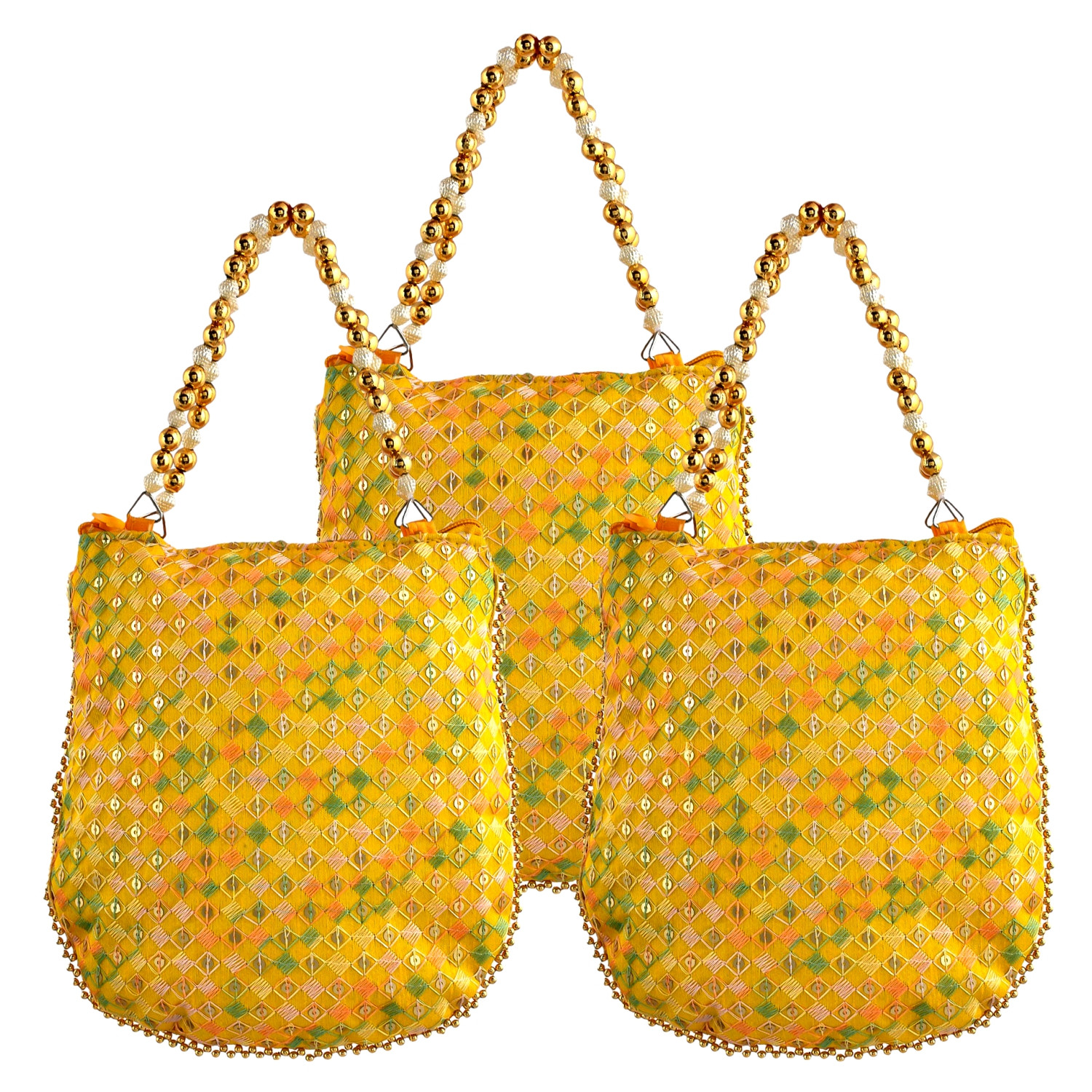 Kuber Industries Potli | Silk Wedding Potli | Wallet Potli | Christmas Gift Potli | Baby Shower Potli | Traditional Embroidery Potli | Shagun Potli | Double Handle Zip-Potli | Yellow