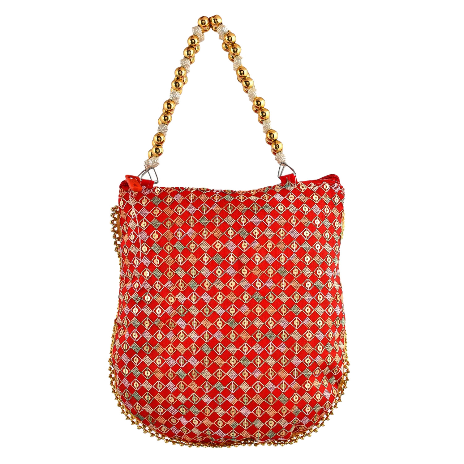 Kuber Industries Potli | Silk Wedding Potli | Wallet Potli | Christmas Gift Potli | Baby Shower Potli | Traditional Embroidery Potli | Shagun Potli | Double Handle Zip-Potli | Red