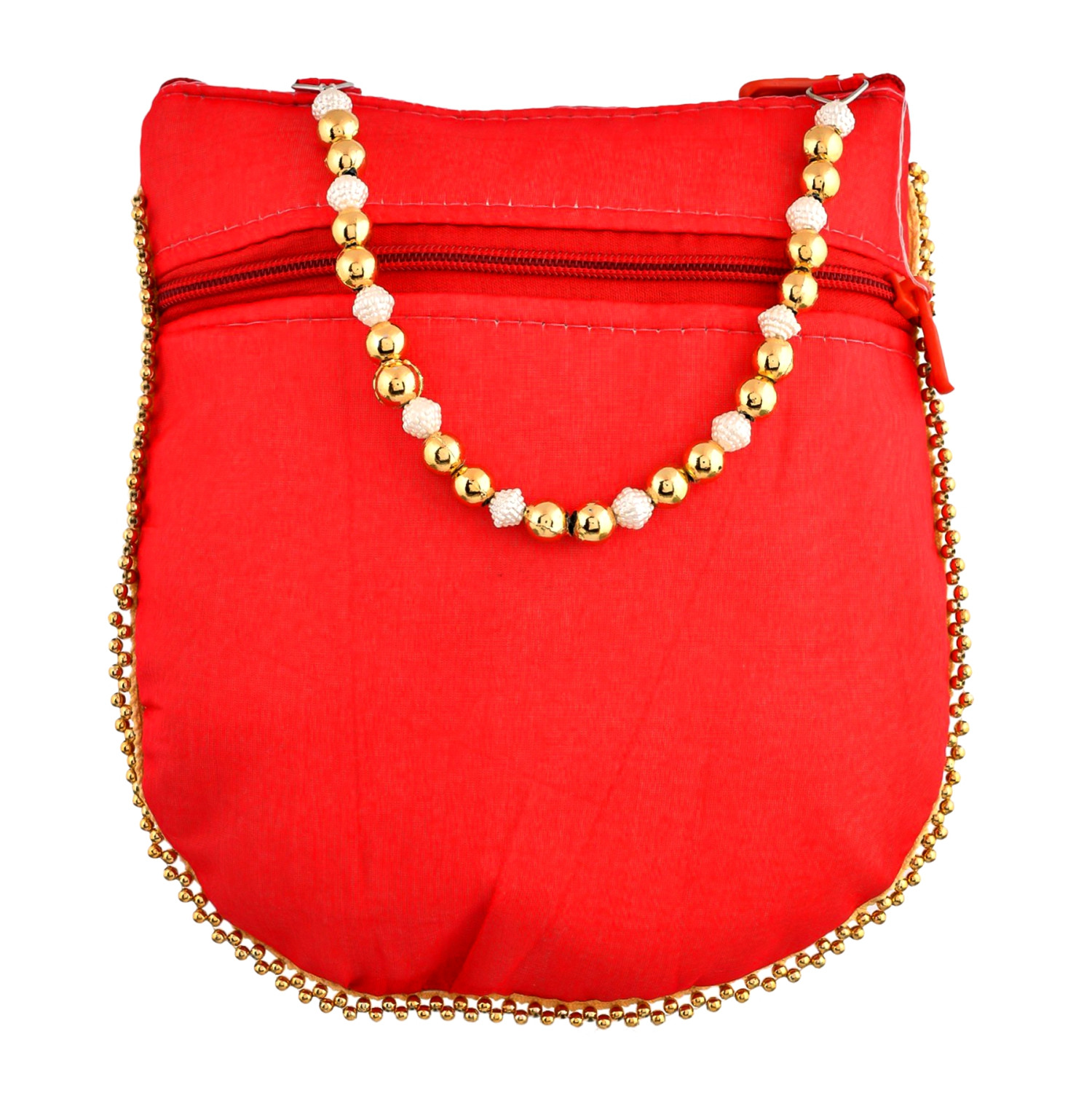 Kuber Industries Potli | Silk Wedding Potli | Wallet Potli | Christmas Gift Potli | Baby Shower Potli | Traditional Embroidery Potli | Shagun Potli | Double Handle Zip-Potli | Red