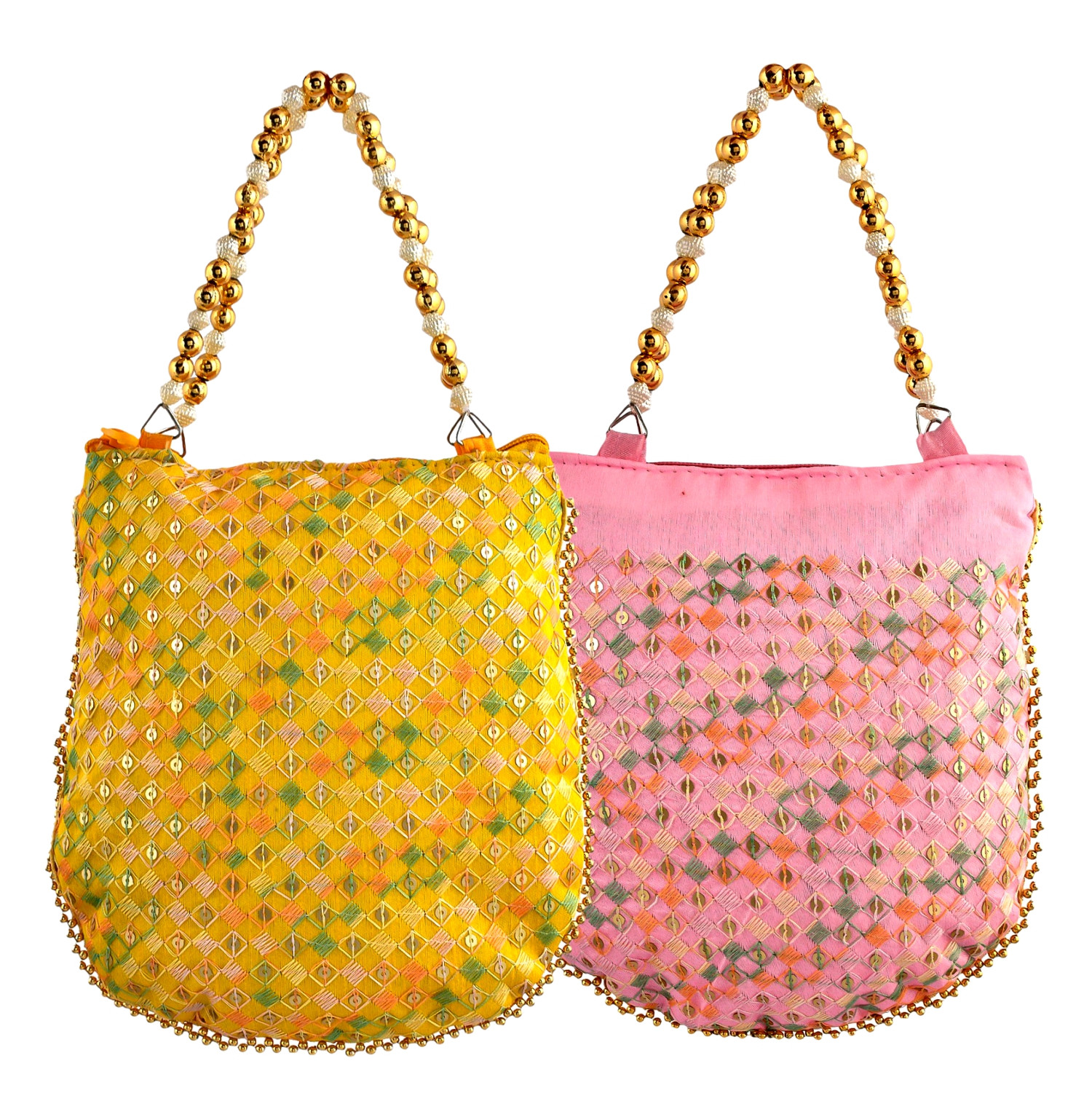 Kuber Industries Potli | Silk Wedding Potli | Wallet Potli | Christmas Gift Potli | Baby Shower Potli | Traditional Embroidery Potli | Shagun Potli | Double Handle Zip-Potli | Pack of 2 | Multi